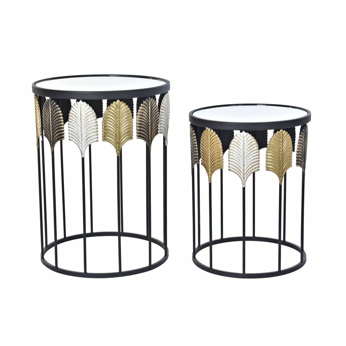 DKD Home Decor - Conjunto de 2 mesas pequenas DKD Home Decor Preto Multicolor Metal Espelho 46 x 46 x 61 cm