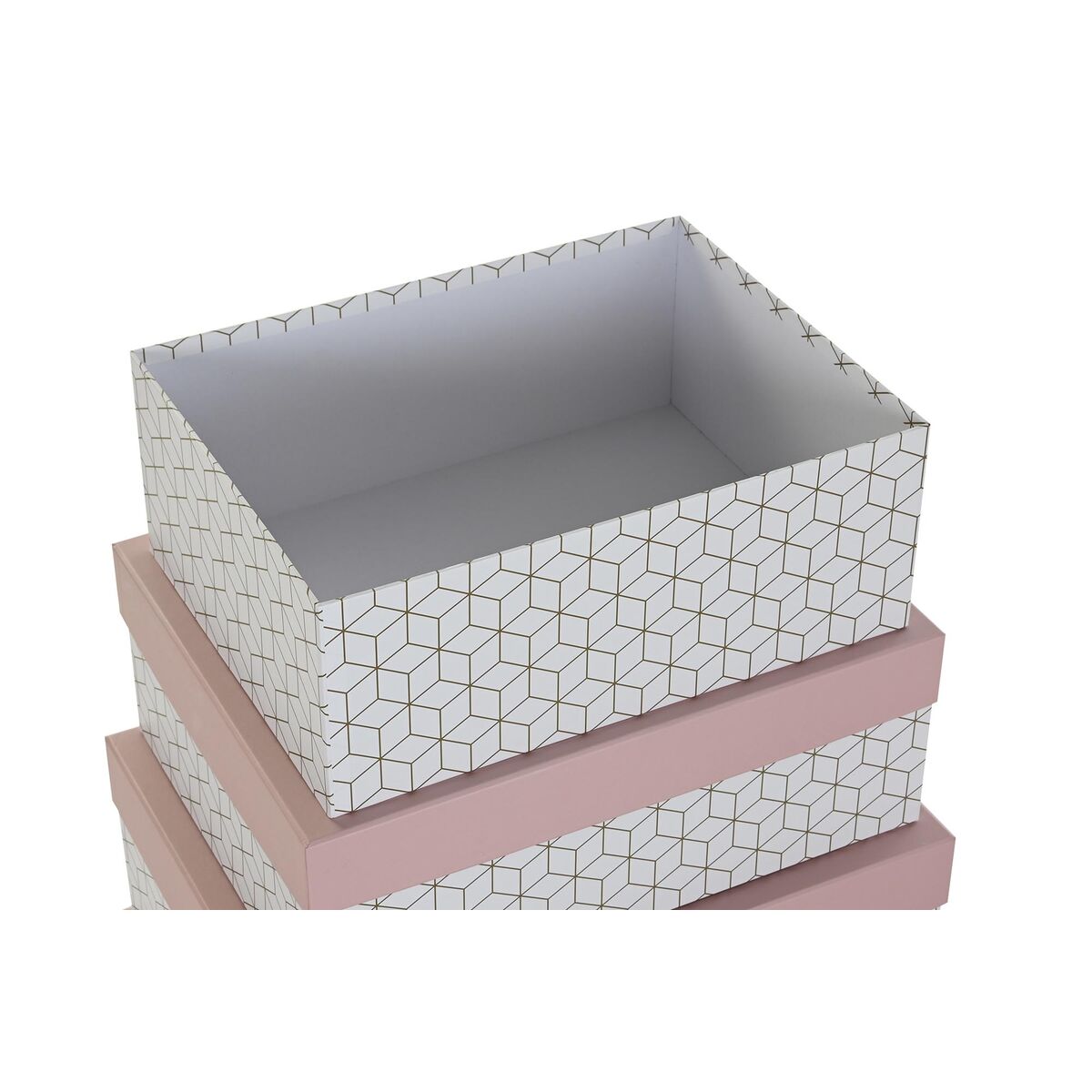 imagem de Conjunto de Caixas de Organização Empilháveis DKD Home Decor Dourado Branco Rosa Claro Cartão (43,5 x 33,5 x 15,5 cm)2