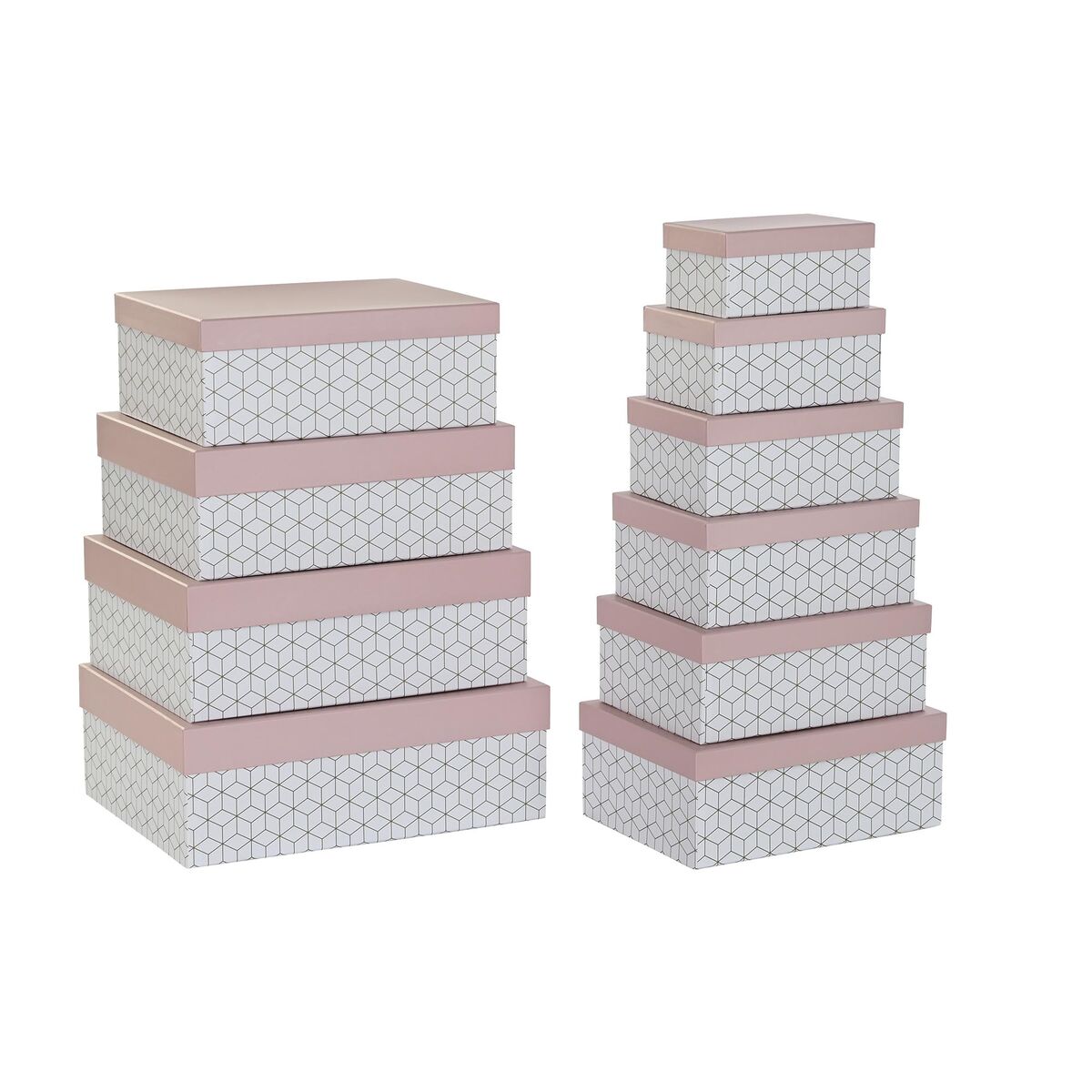 DKD Home Decor - Conjunto de Caixas de Organização Empilháveis DKD Home Decor Dourado Branco Rosa Claro Cartão (43,5 x 33,5 x 15,5 cm)