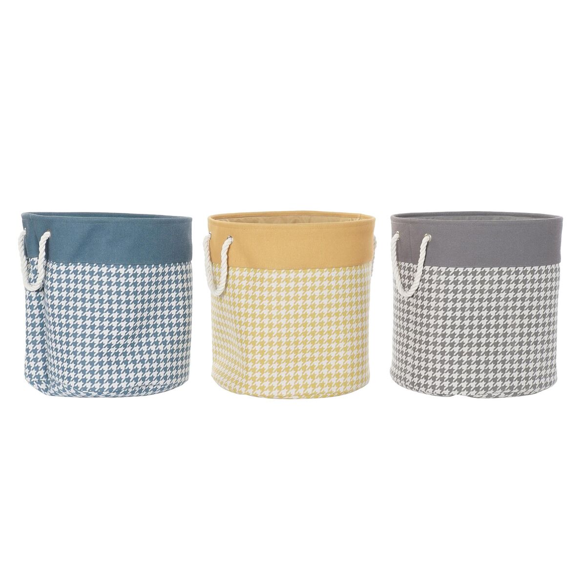 DKD Home Decor - Cesto de Roupa Suja DKD Home Decor Pied de poule Cinzento Azul Amarelo 45 x 45 x 45 cm (3 Unidades)