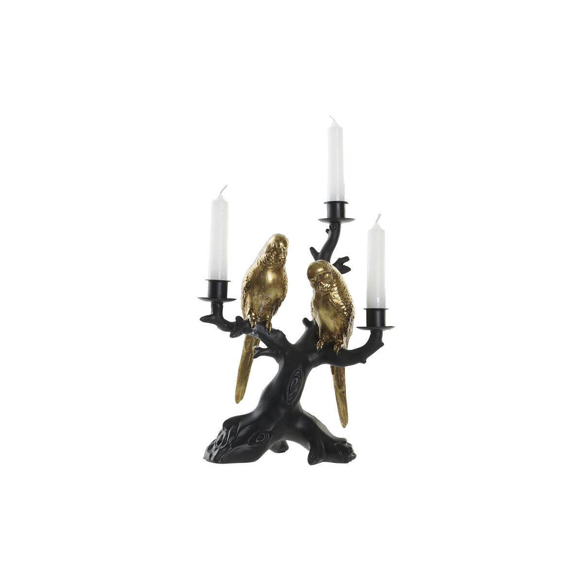 DKD Home Decor - Candelabro DKD Home Decor Preto Dourado Resina Papagaio Tropical 22,5 x 13 x 29,5 cm