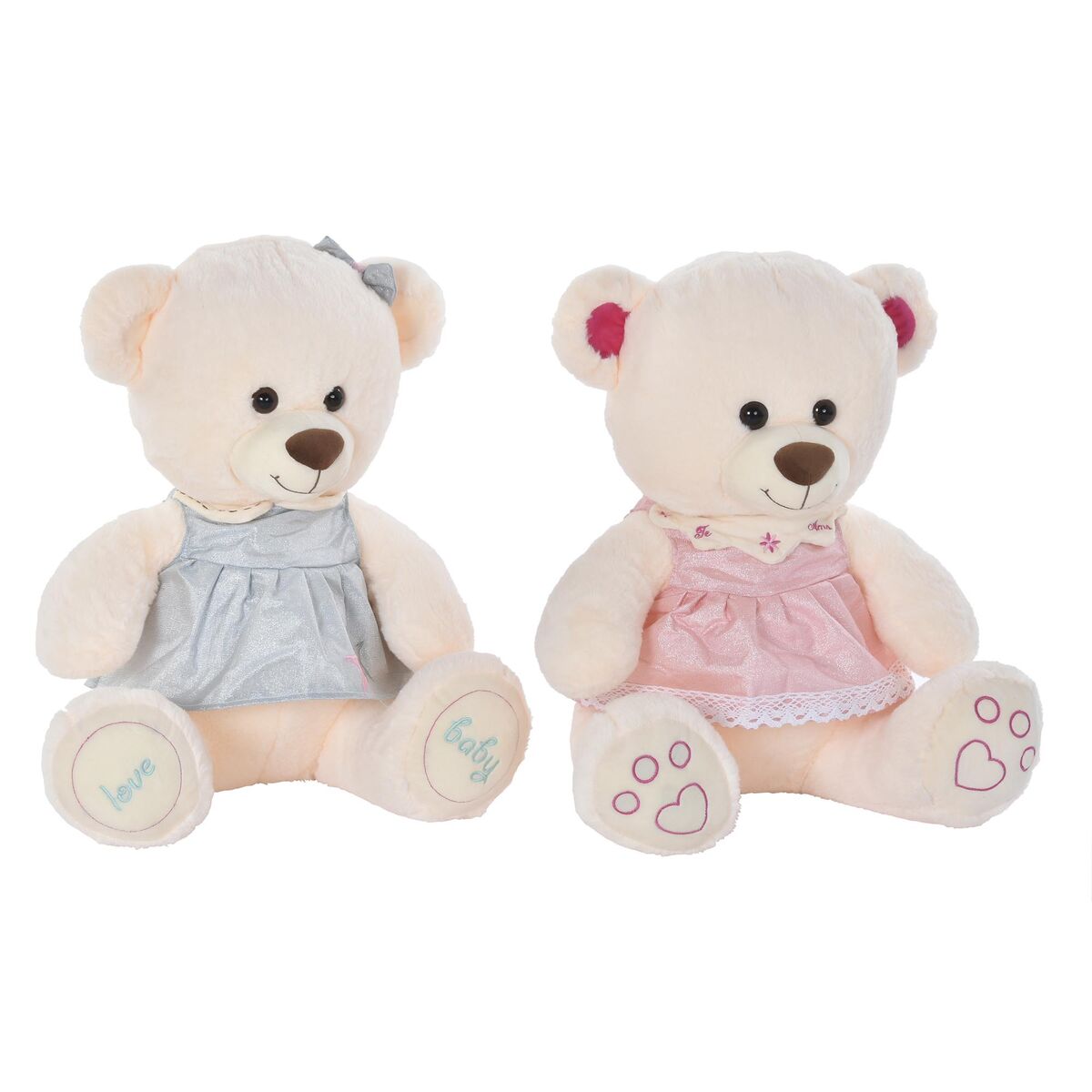 DKD Home Decor - Urso de Peluche DKD Home Decor Bege Cor de Rosa Verde Infantil 20 x 20 x 50 cm Urso (2 Unidades)