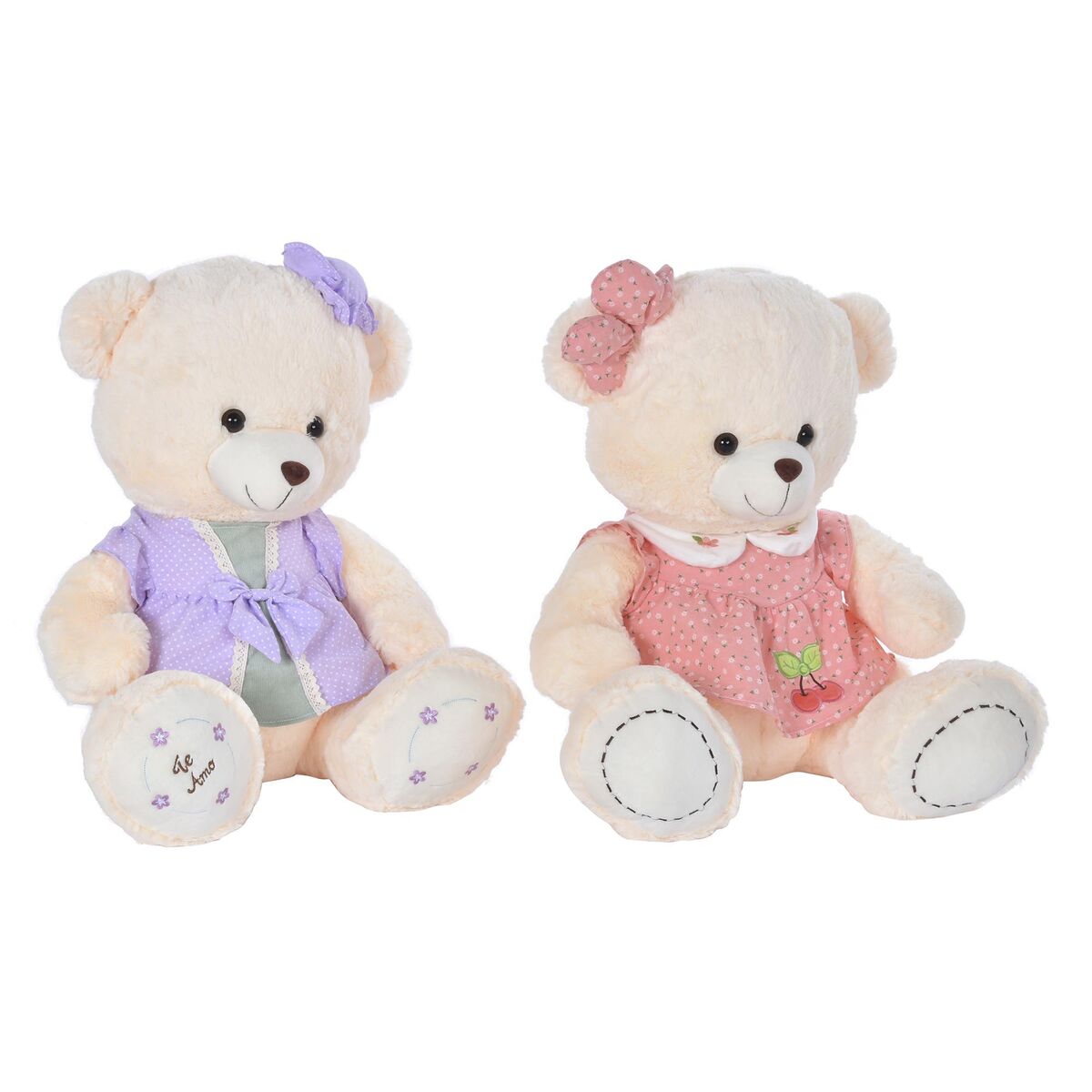 DKD Home Decor - Urso de Peluche DKD Home Decor Vestido 42 x 20 x 50 cm Bege Cor de Rosa Lilás Infantil Urso (2 Unidades)