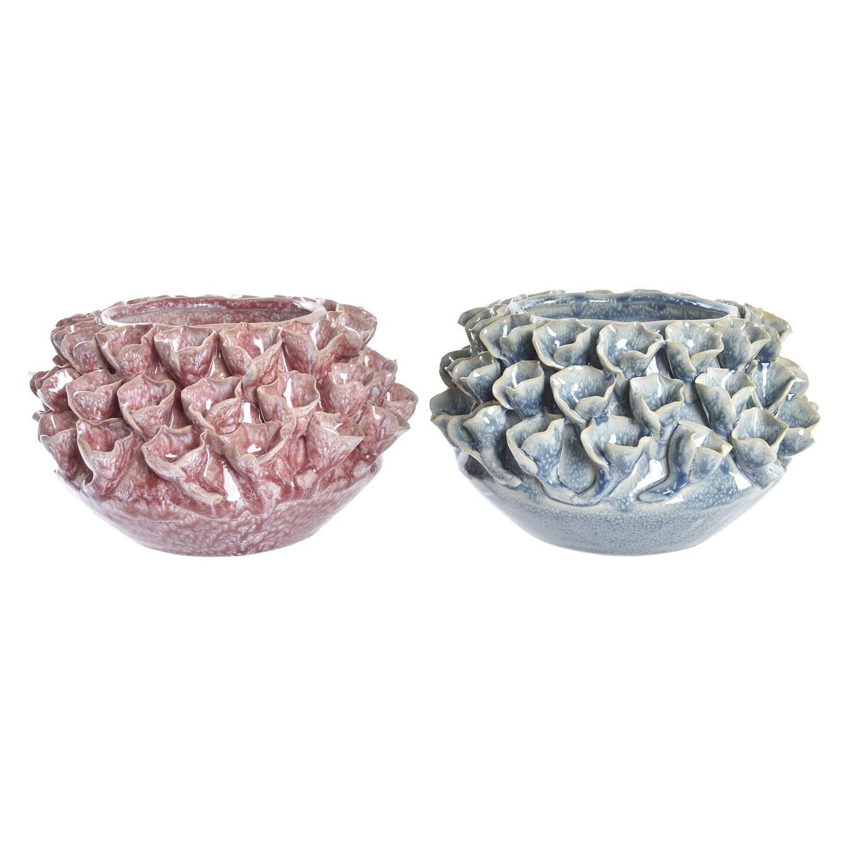 DKD Home Decor - Vaso DKD Home Decor Cor de Rosa Turquesa Grés Flor Mediterrâneo 20 x 20 x 13 cm 22 x 22 x 13 cm (2 Unidades)