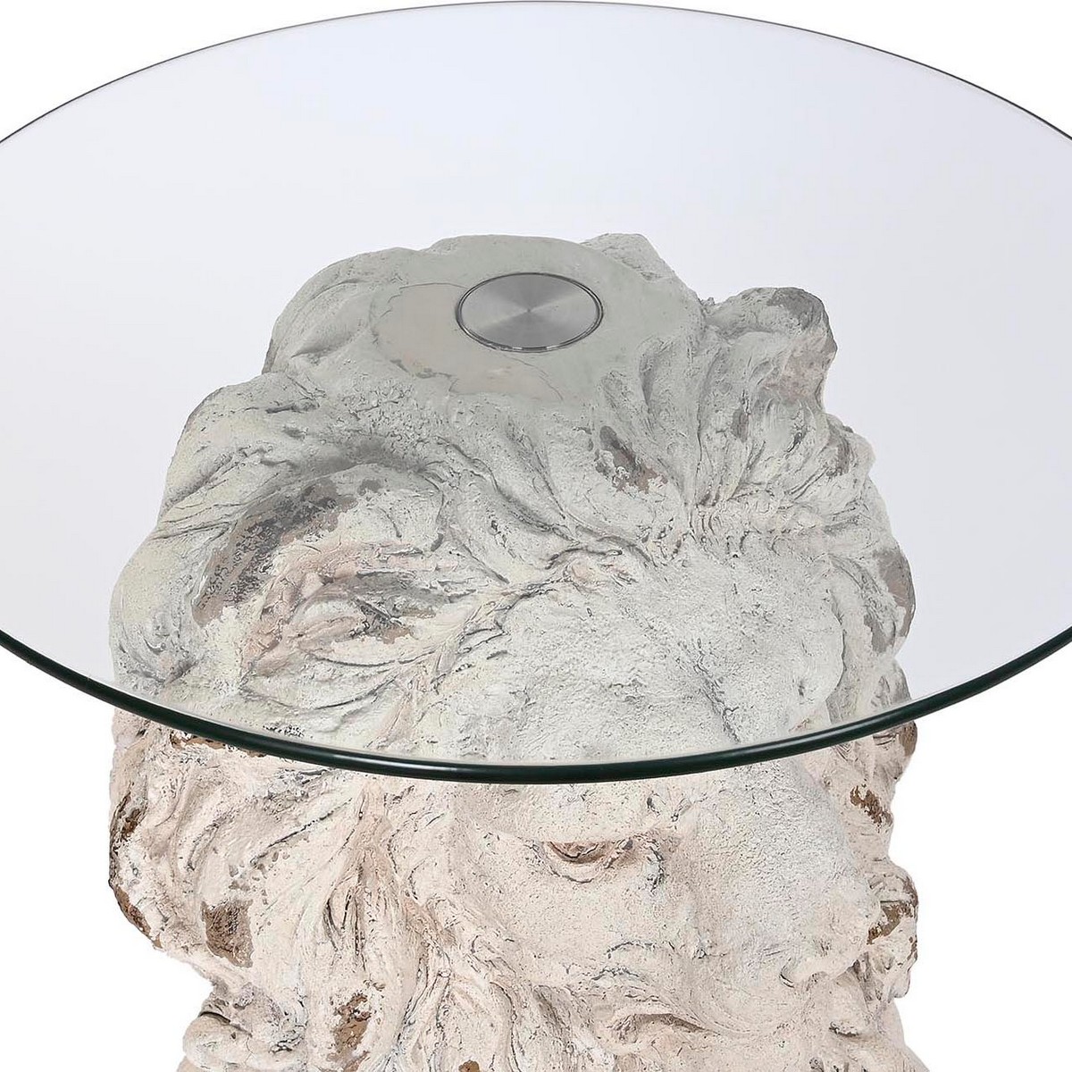 imagem de Mesa de apoio DKD Home Decor Leão 52 x 44 x 72 cm Cristal Cinzento Metal Branco Magnésio3