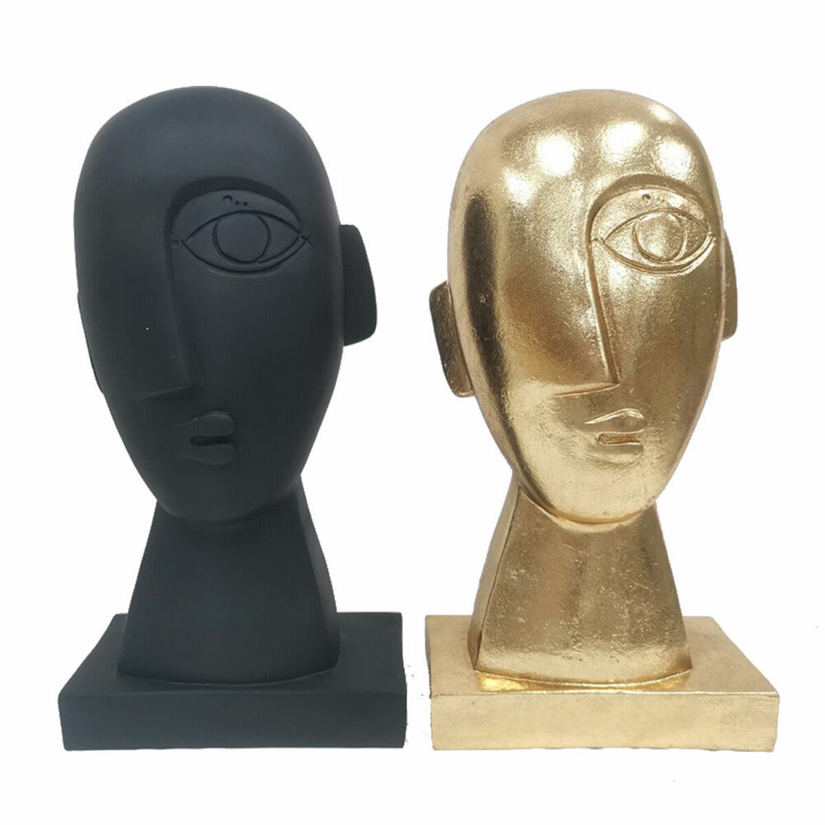 DKD Home Decor - Figura Decorativa DKD Home Decor Face Preto Dourado 14,5 x 10,5 x 27,5 cm (2 Unidades)