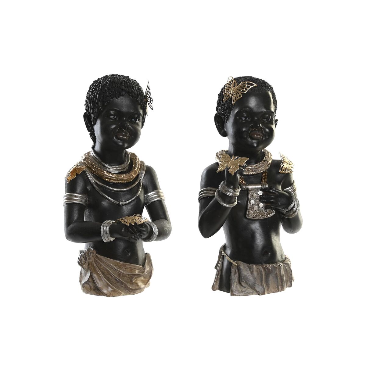 DKD Home Decor - Figura Decorativa DKD Home Decor 20,5 x 18 x 35 cm Preto Colonial Africana (2 Unidades)