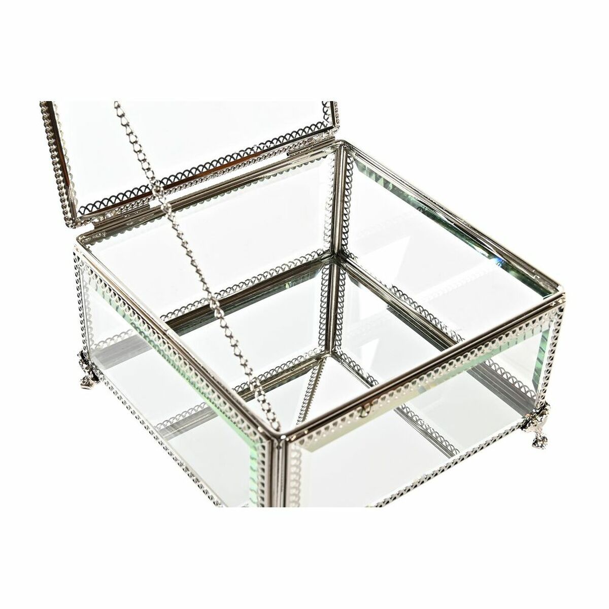 imagem de Guarda-Joias DKD Home Decor Cristal Metal 16 x 16 x 10 cm Prateado Transparente3