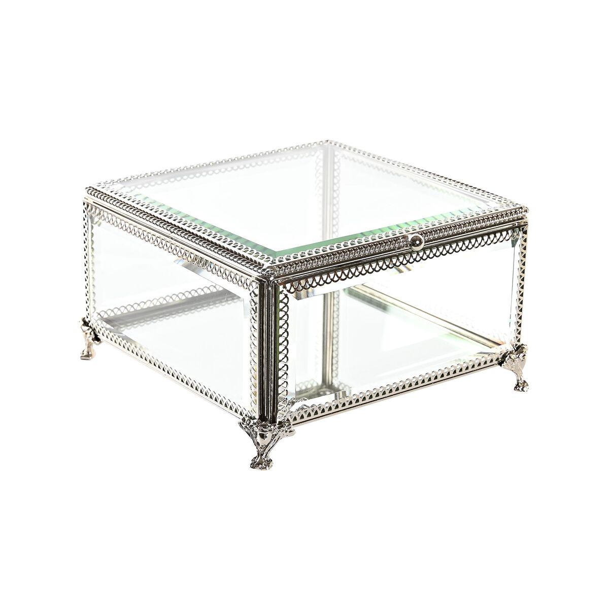 imagem de Guarda-Joias DKD Home Decor Cristal Metal 16 x 16 x 10 cm Prateado Transparente1