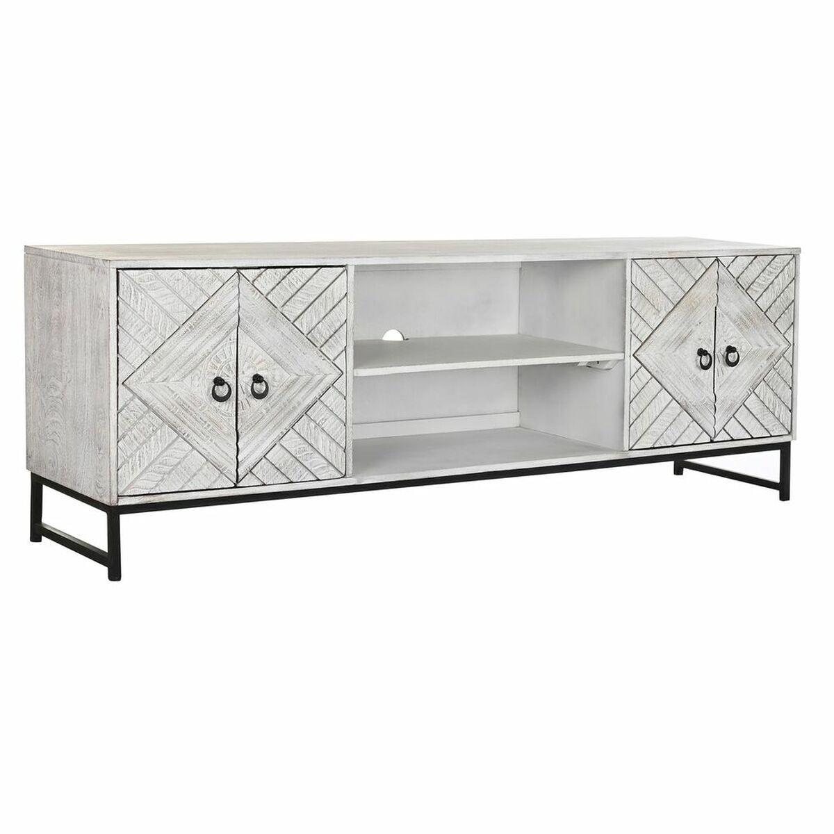 DKD Home Decor - Móvel de TV DKD Home Decor 180 x 40 x 60 cm Preto Metal Branco Madeira de mangueira