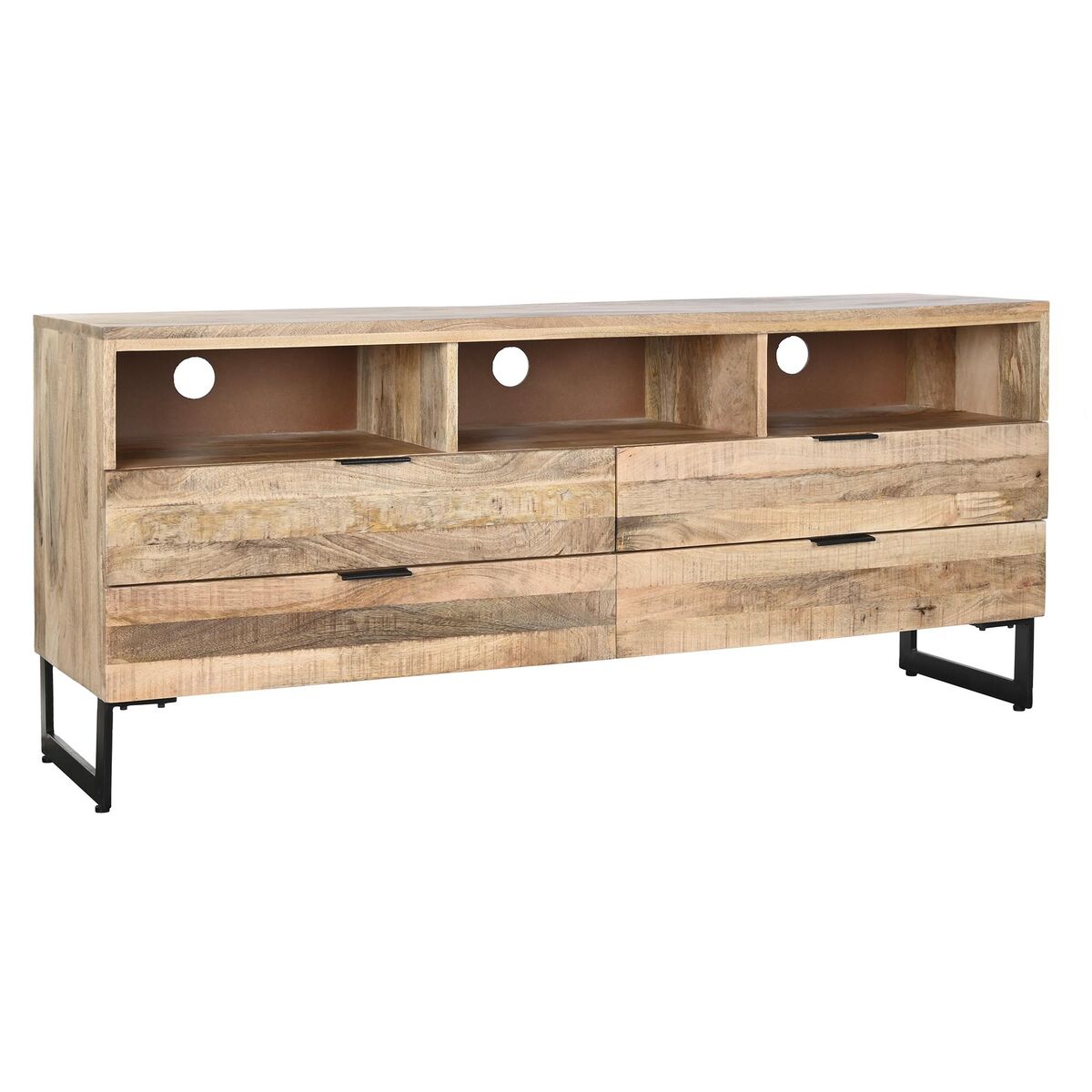 DKD Home Decor - Móvel de TV DKD Home Decor Natural Preto Metal Madeira de mangueira (150 x 40 x 65 cm)