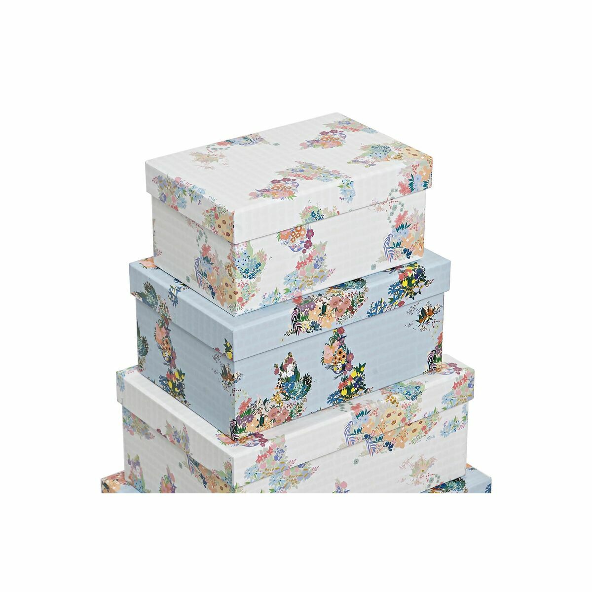 imagem de Conjunto de Caixas de Organização Empilháveis DKD Home Decor Azul Branco Bloemen Cartão (43,5 x 33,5 x 15,5 cm)3