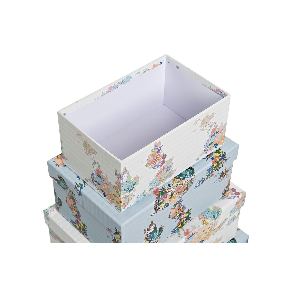 imagem de Conjunto de Caixas de Organização Empilháveis DKD Home Decor Azul Branco Bloemen Cartão (43,5 x 33,5 x 15,5 cm)2