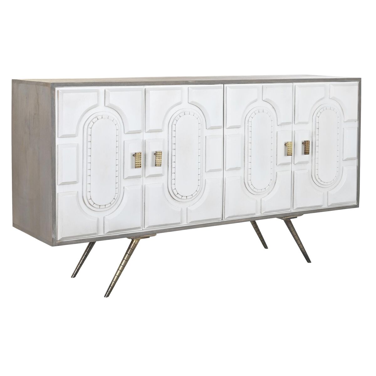 DKD Home Decor - Aparador DKD Home Decor Cinzento Dourado Metal Branco Madeira de mangueira (152 x 43 x 84 cm)