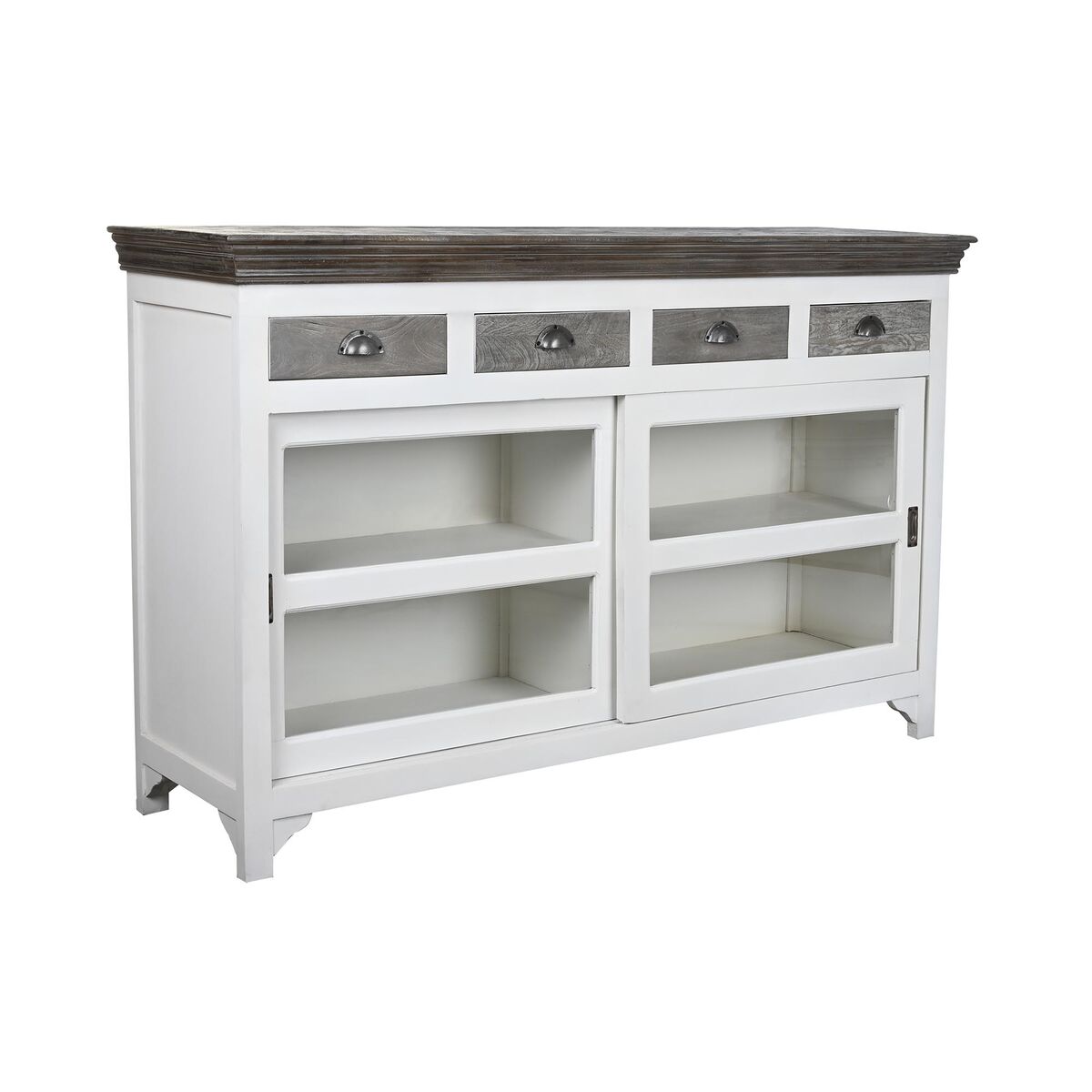 DKD Home Decor - Aparador DKD Home Decor 165 x 45,7 x 105,4 cm Cristal Cinzento Branco Catanho escuro Madeira de mangueira