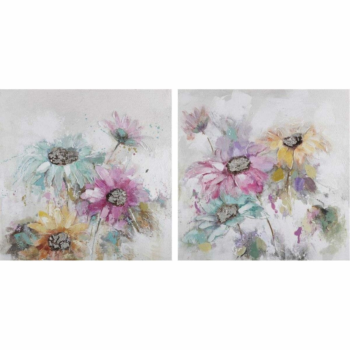 DKD Home Decor - Pintura DKD Home Decor 100 x 3,5 x 100 cm Bloemen Shabby Chic (2 Unidades)