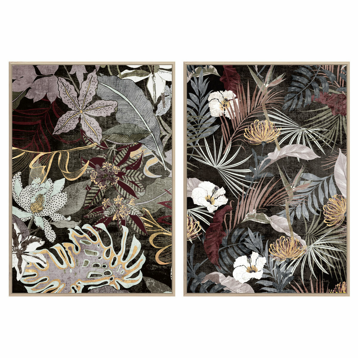 DKD Home Decor - Pintura DKD Home Decor Tropical Folha de planta 83 x 4,5 x 122,5 cm 83 x 4,5 x 123 cm (2 Unidades)