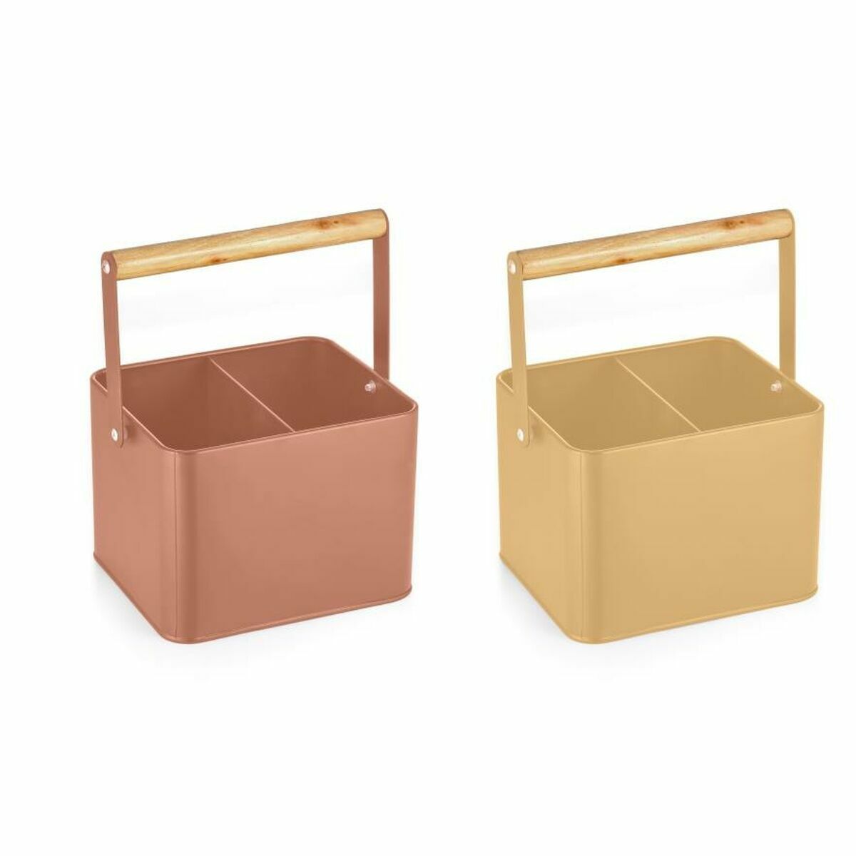 DKD Home Decor - Organizador de Talheres DKD Home Decor 18 x 15,5 x 24 cm Metal Terracota Amarelo Vintage Pinheiro (2 Unidades)