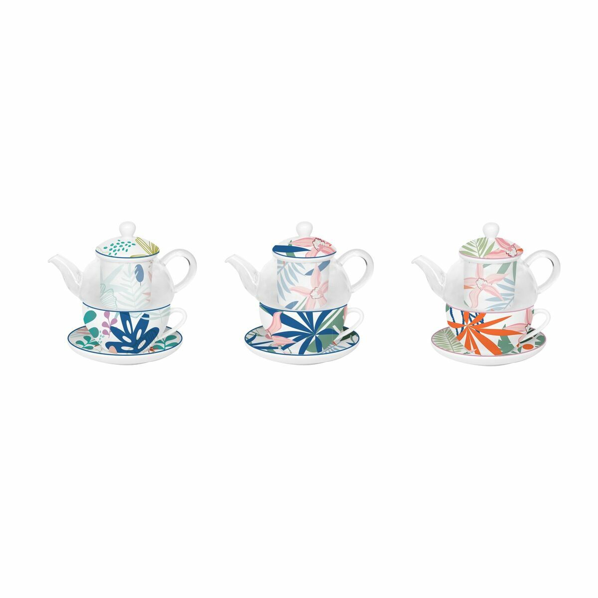 DKD Home Decor - Juego da Chaleira DKD Home Decor Cristal Porcelana Azul Verde (3 Unidades)