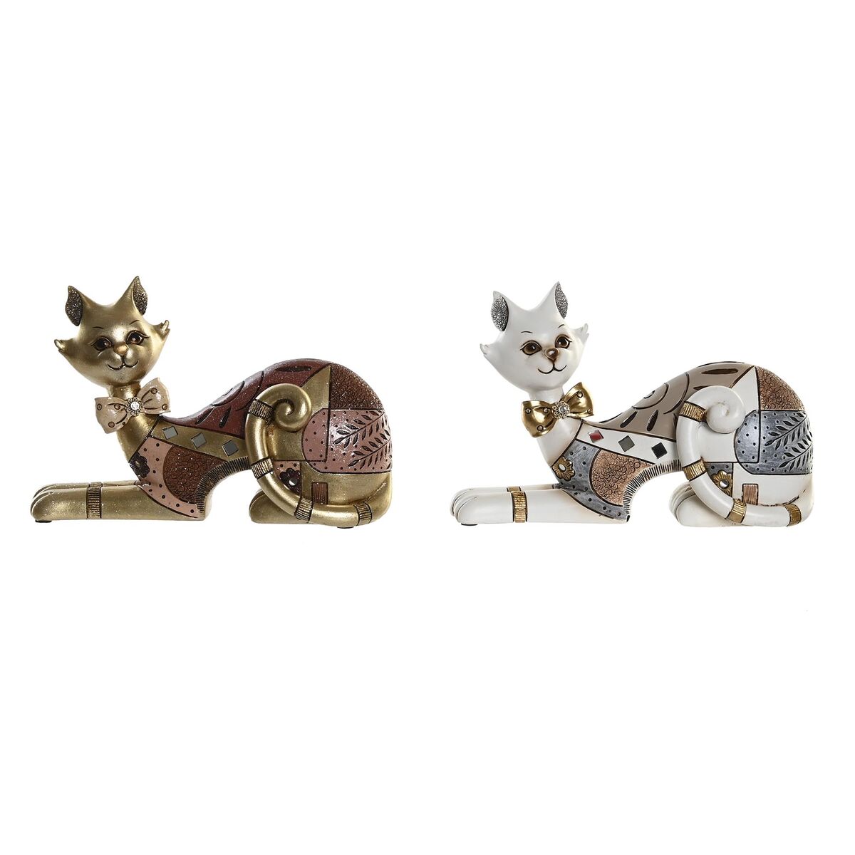 DKD Home Decor - Figura Decorativa DKD Home Decor Branco Dourado Gato 22,5 x 8 x 15 cm (2 Unidades)