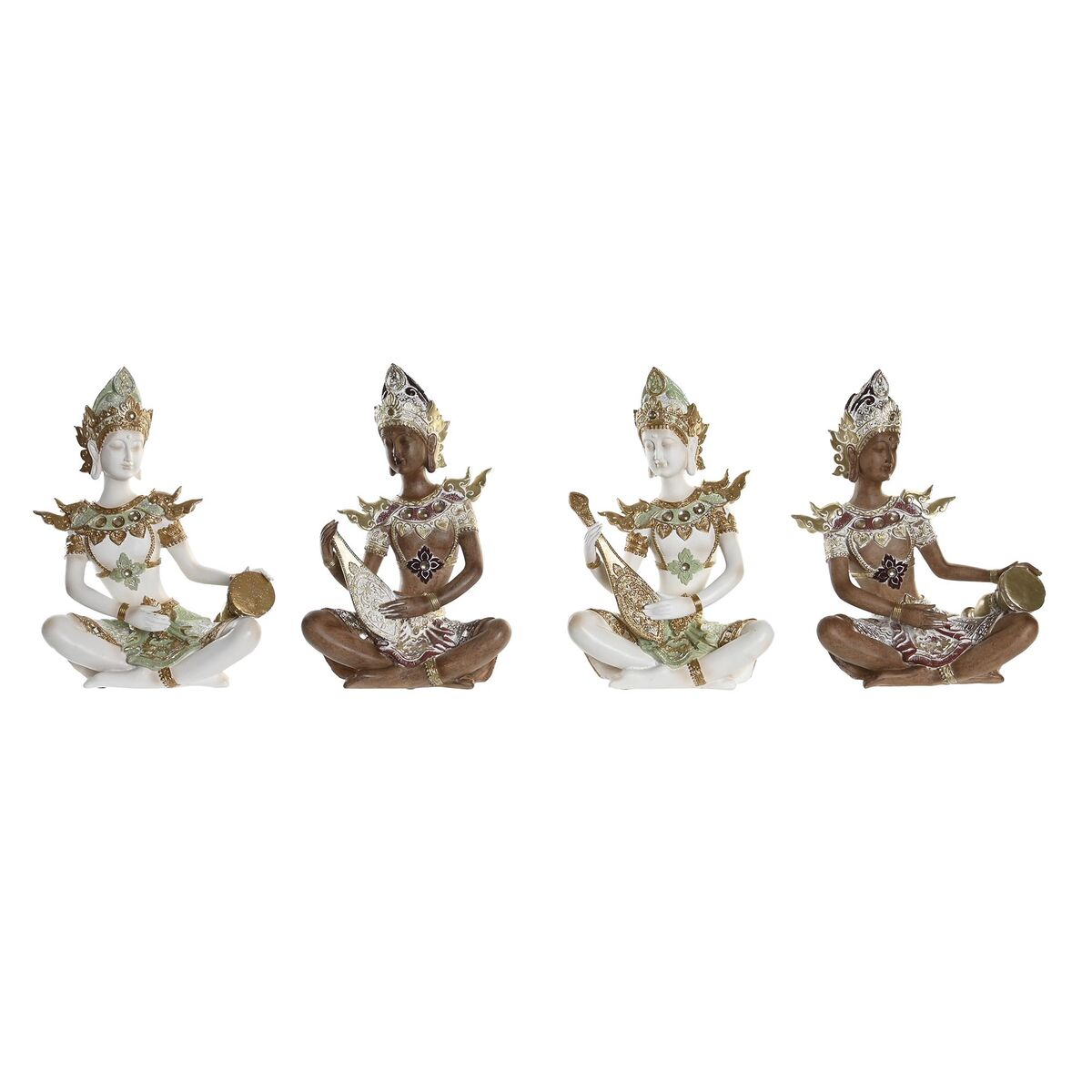 imagem de Figura Decorativa DKD Home Decor Branco Castanho Buda Oriental 18 x 12 x 27,5 cm (4 Peças)1