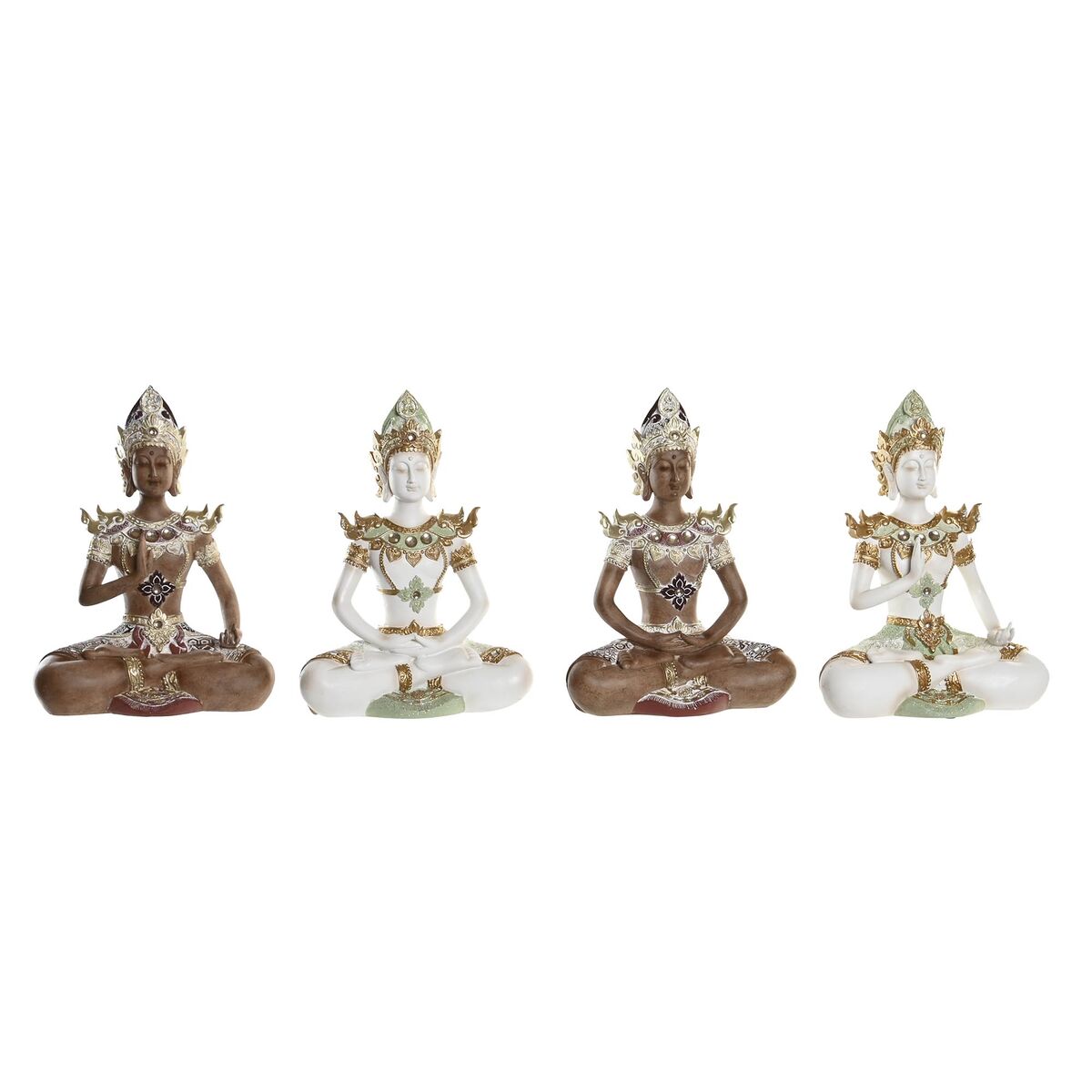 DKD Home Decor - Figura Decorativa DKD Home Decor 20,5 x 10,5 x 28,5 cm Castanho Buda Branco Oriental (4 Peças)