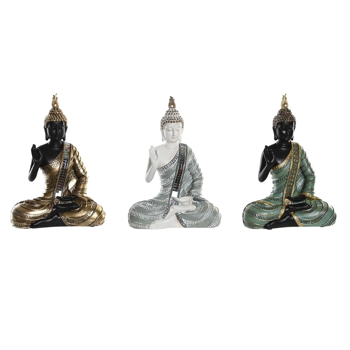 DKD Home Decor - Figura Decorativa DKD Home Decor 19 x 10 x 26,5 cm Azul Dourado Buda Verde Oriental (3 Peças)