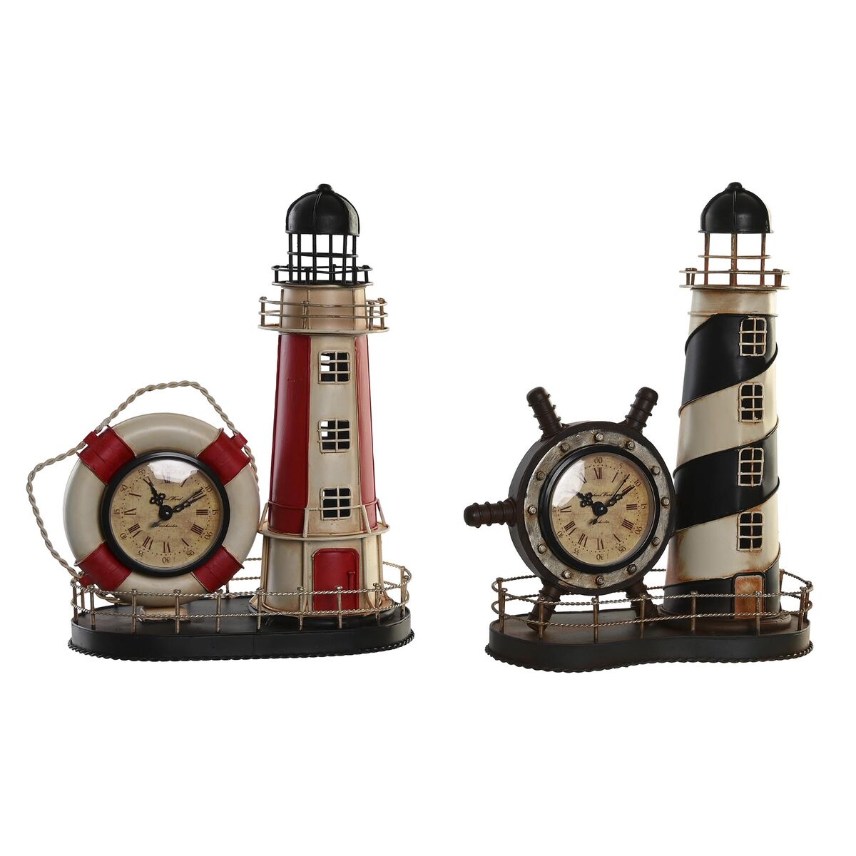 DKD Home Decor - Tafelklok DKD Home Decor 25.5 x 14 x 32.5 cm Vermelho Preto Metal Vintage Farol (2 Unidades)