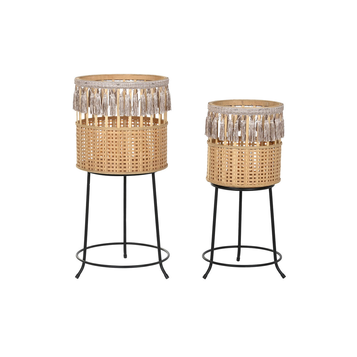 imagem de Conjunto de vasos DKD Home Decor 35 x 35 x 68 cm 31 x 31 x 68 cm Natural Preto Metal Castanho Bambu 32 x 32 x 68 cm1