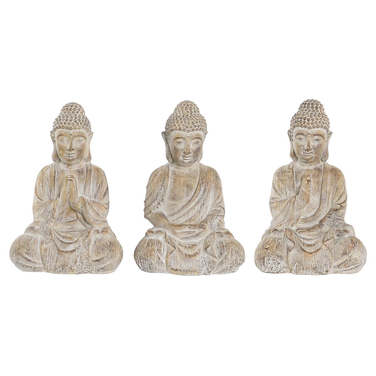 DKD Home Decor - Figura Decorativa DKD Home Decor 30,5 x 24 x 45 cm Dourado Castanho Buda Oriental (3 Peças)