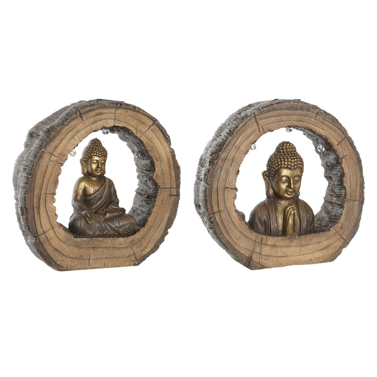 DKD Home Decor - Figura Decorativa DKD Home Decor 40 x 13 x 40 cm Dourado Castanho Buda Oriental (2 Unidades)