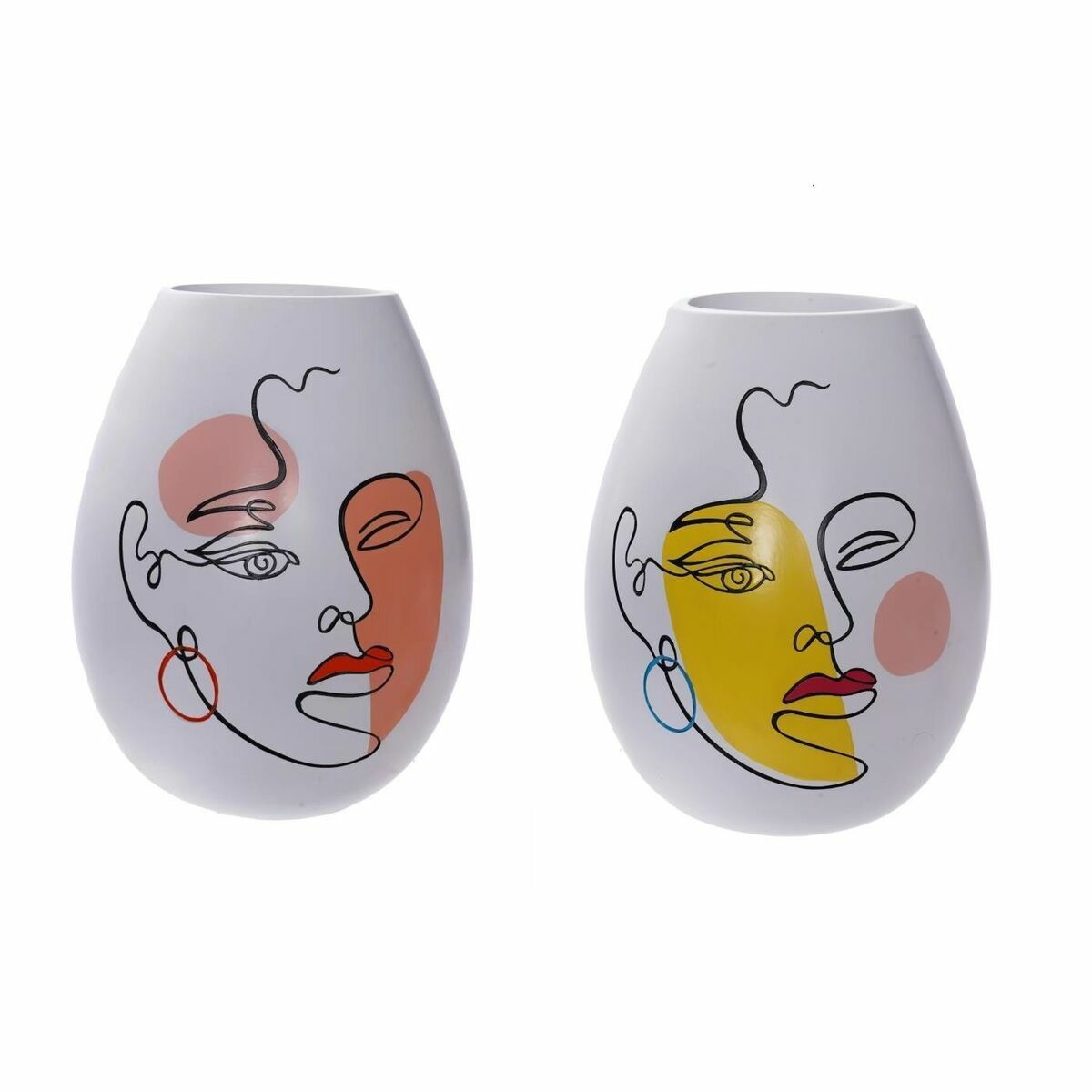 DKD Home Decor - Vaso DKD Home Decor 22,5 x 22,5 x 29 cm Face Branco Resina Multicolor (2 Unidades)