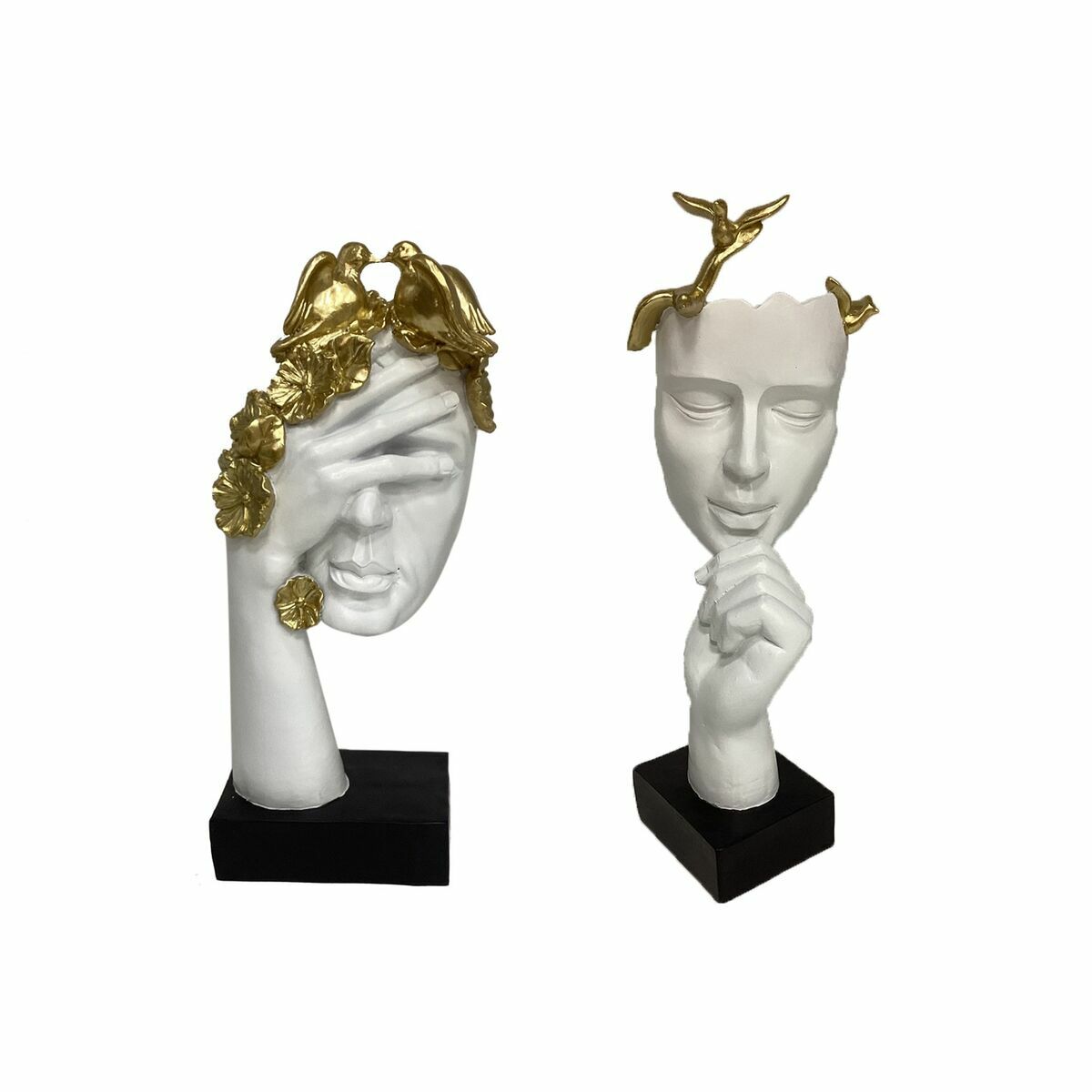 DKD Home Decor - Figura Decorativa DKD Home Decor Face Branco Dourado 14,5 x 9,5 x 31 cm (2 Unidades)