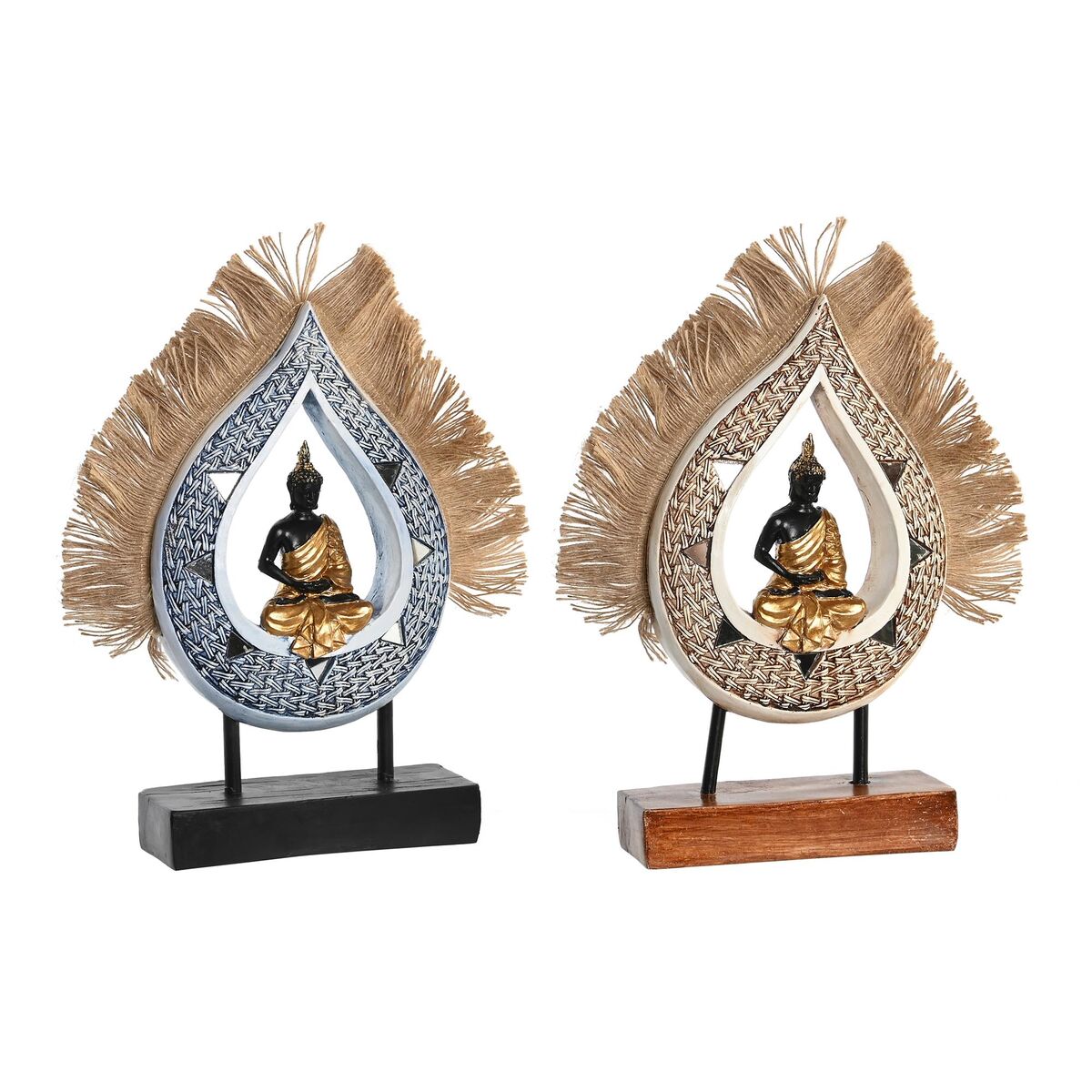 DKD Home Decor - Figura Decorativa DKD Home Decor 18,5 x 5,6 x 30,5 cm Bege Azul Buda Oriental (2 Unidades)