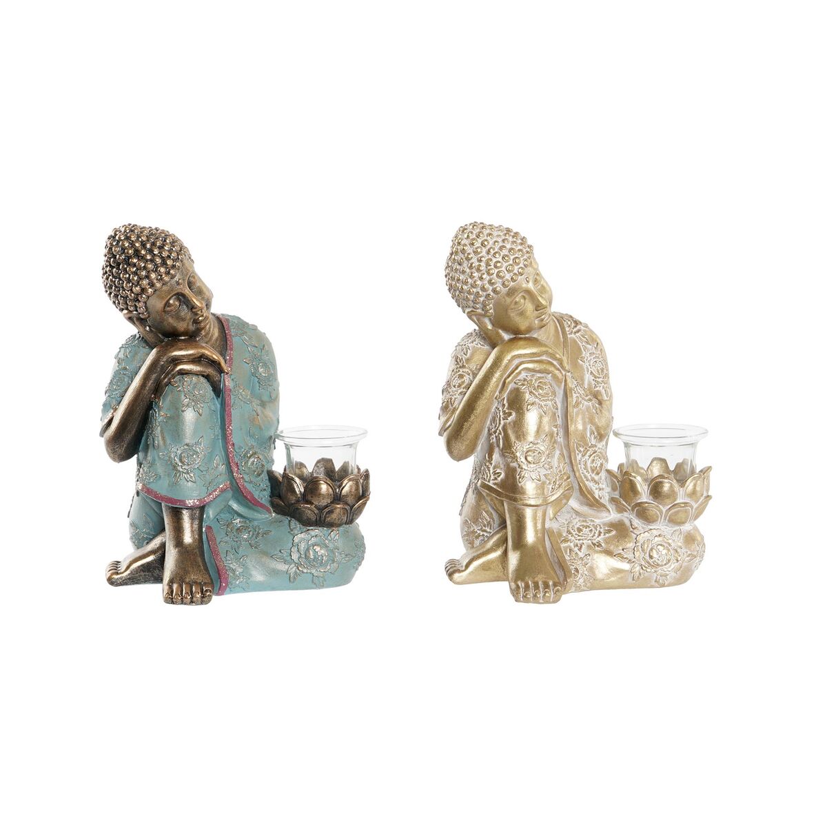 DKD Home Decor - Figura Decorativa DKD Home Decor 17 x 14,5 x 23,7 cm Dourado Buda Verde Oriental (2 Unidades)