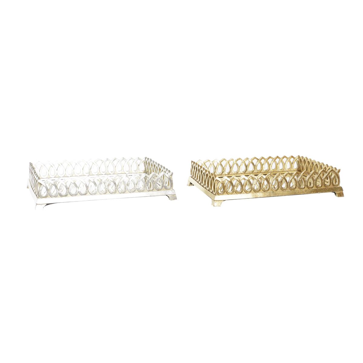 DKD Home Decor - bandeja de aperitivos DKD Home Decor 33 x 24 x 6,6 cm Espelho Prateado Dourado Resina (2 Unidades)