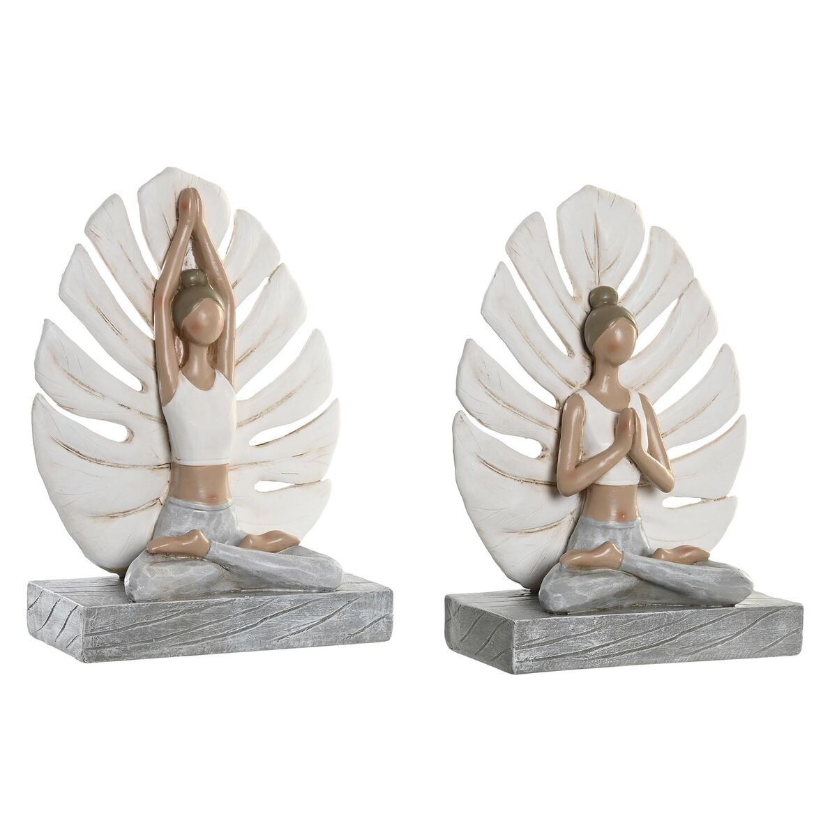 DKD Home Decor - Figura Decorativa DKD Home Decor 16 x 7,5 x 21 cm Cinzento Branco Yoga (2 Unidades)