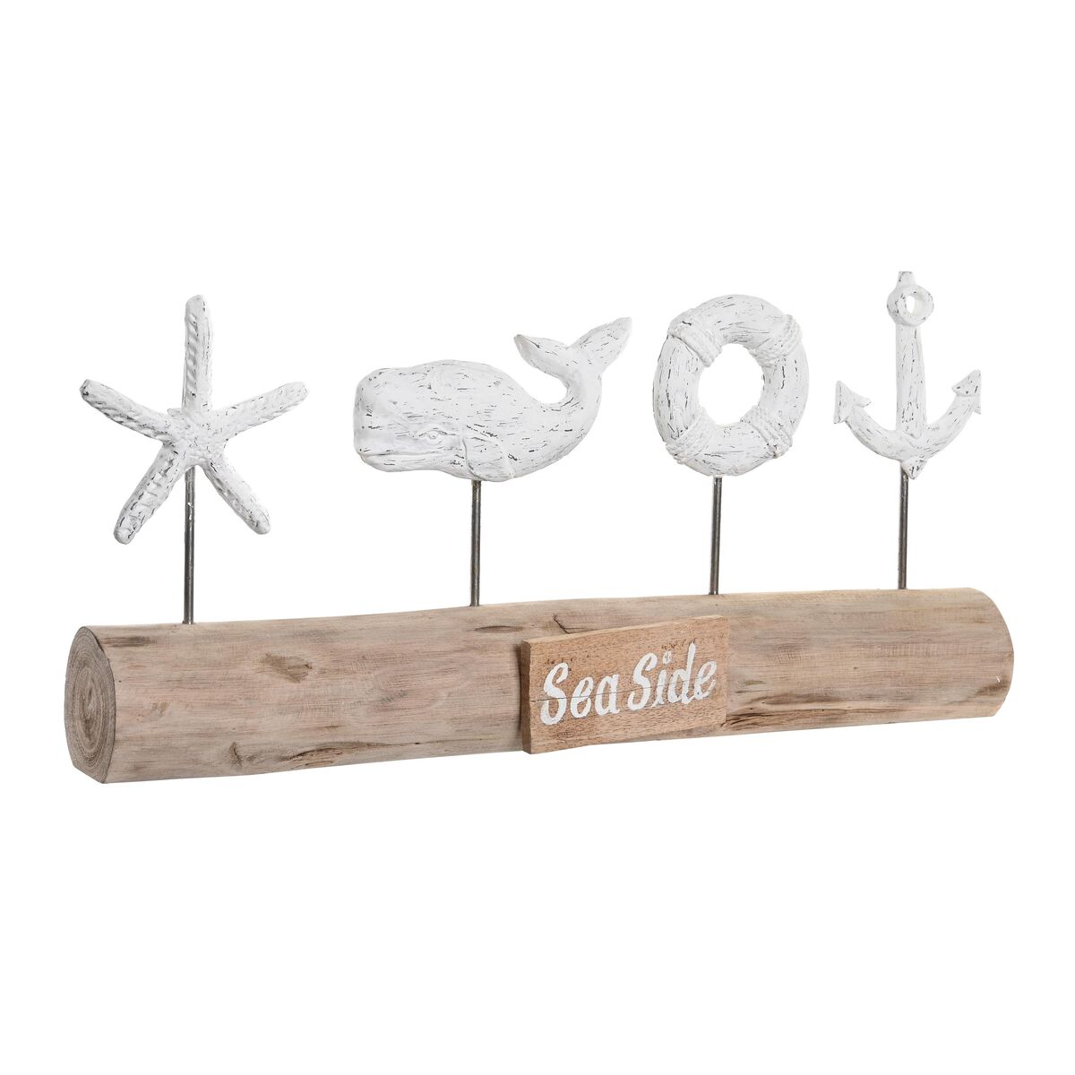 DKD Home Decor - Figura Decorativa DKD Home Decor Acabamento envelhecido Castanho Branco Resina Madeira de mangueira Baleia (57 x 10 x 28 cm)