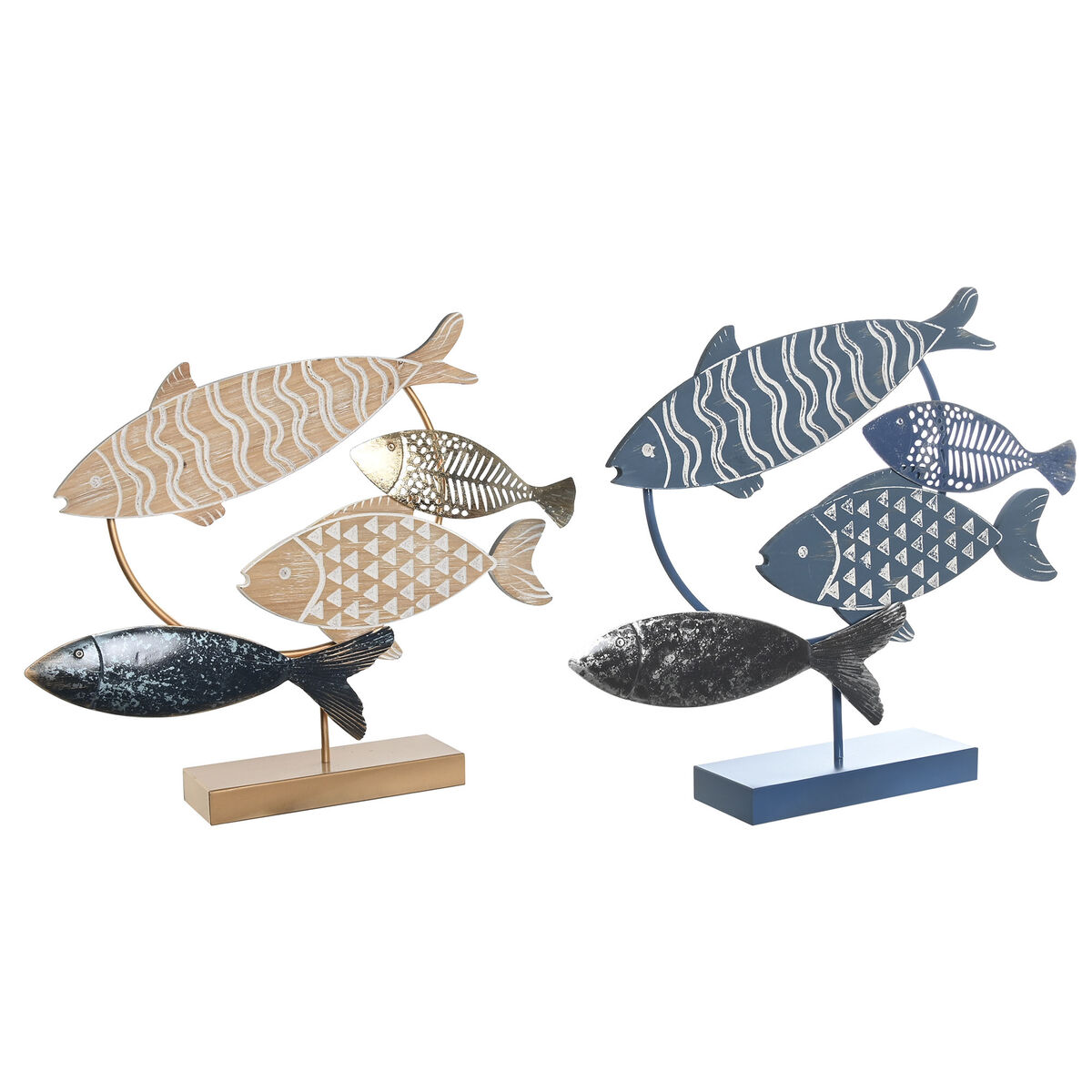 DKD Home Decor - Figura Decorativa DKD Home Decor 53 x 9 x 45 cm Natural Azul Dourado Espirais Mediterrâneo (2 Unidades)