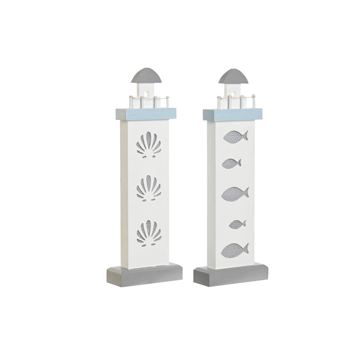 DKD Home Decor - Figura Decorativa DKD Home Decor 14 x 5,5 x 40 cm Azul Branco Farol Espirais Concha Mediterrâneo (2 Unidades)