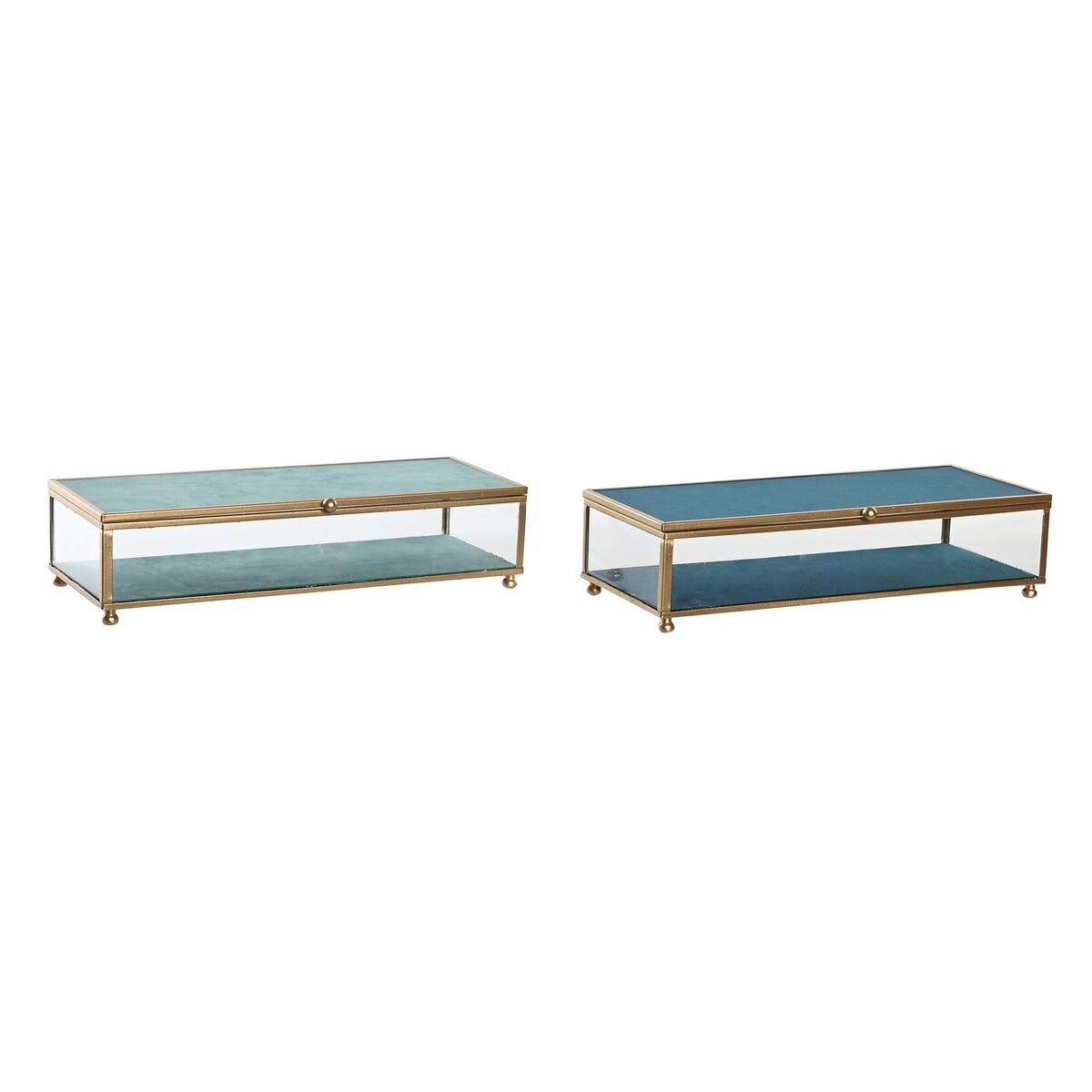 DKD Home Decor - Guarda-Joias DKD Home Decor Cristal Metal Turquesa Azul celeste 25 x 10 x 5 cm (2 Unidades)