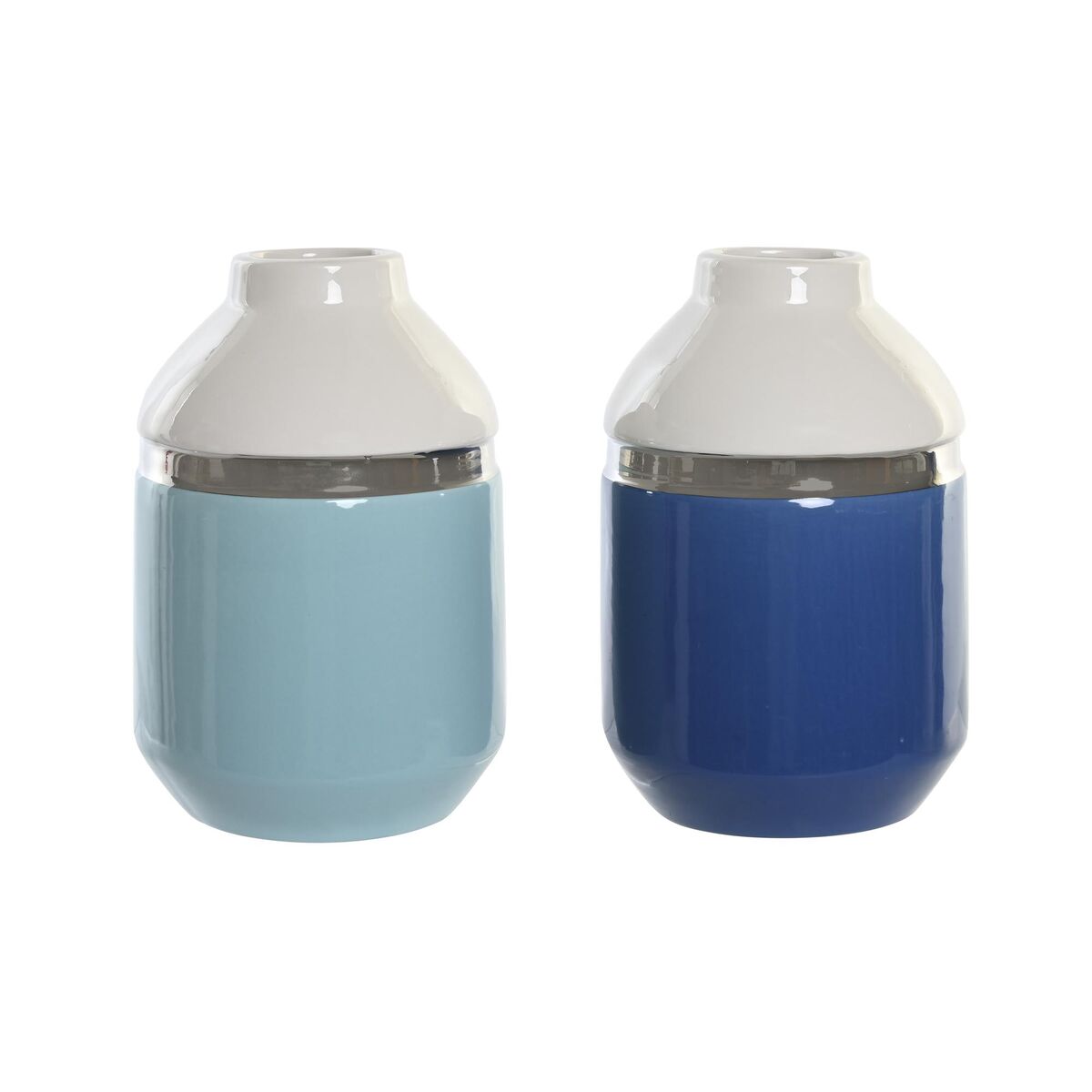 DKD Home Decor - Vaso DKD Home Decor 12 x 12 x 18,5 cm Prateado Branco Azul celeste Azul Marinho Grés (2 Unidades)