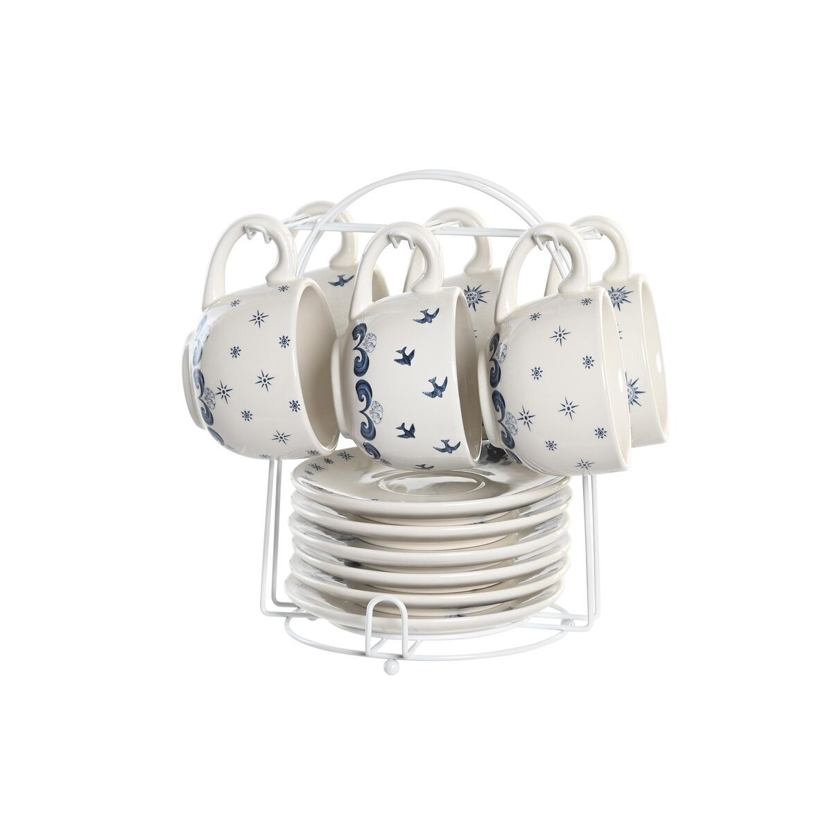 DKD Home Decor - Conjunto de Chávenas com Pratos DKD Home Decor Azul Metal Branco 180 ml Dolomite