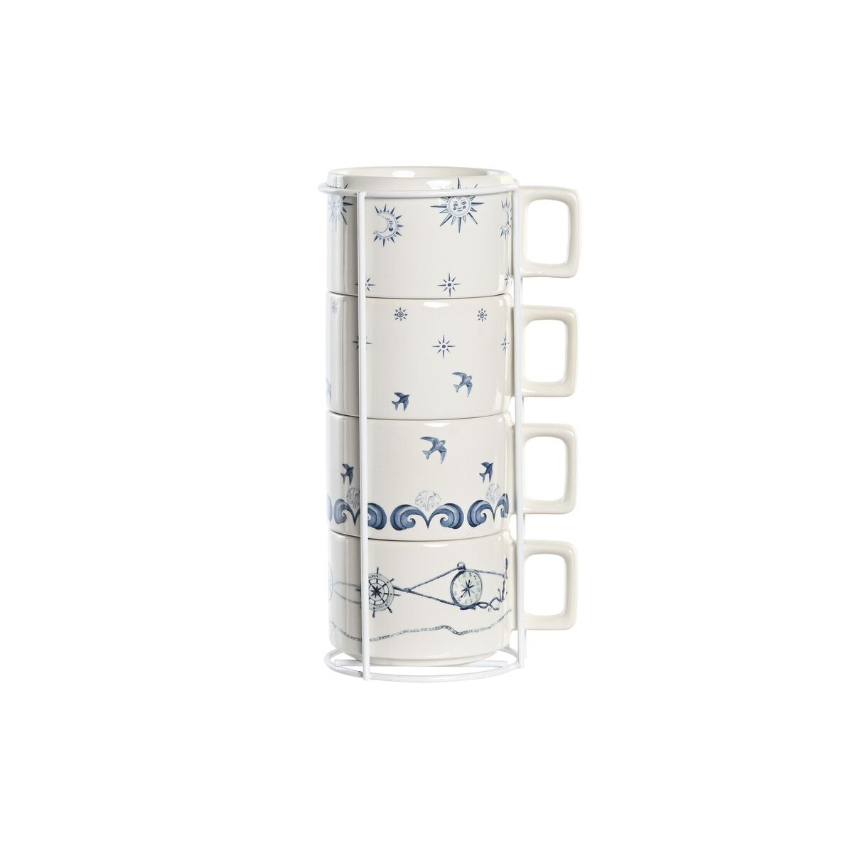 DKD Home Decor - Conjunto de Chávenas de Café DKD Home Decor Azul Metal Branco 260 ml 4 Peças Dolomite