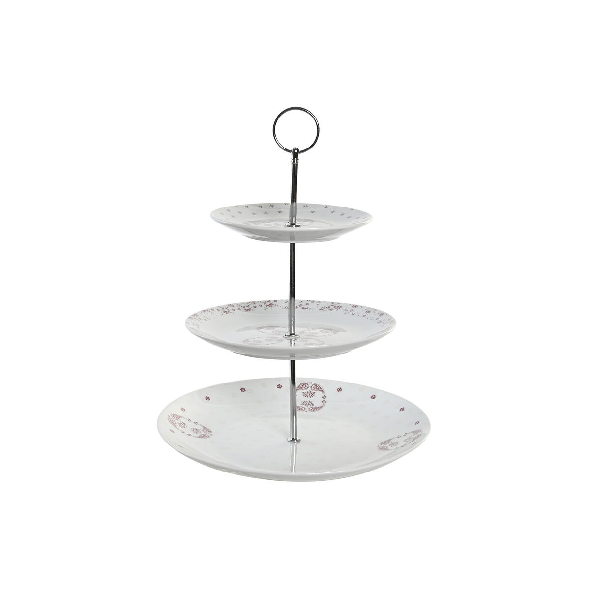 DKD Home Decor - Fruteira DKD Home Decor 27 x 27 x 34 cm Porcelana Cor de Rosa Metal Branco