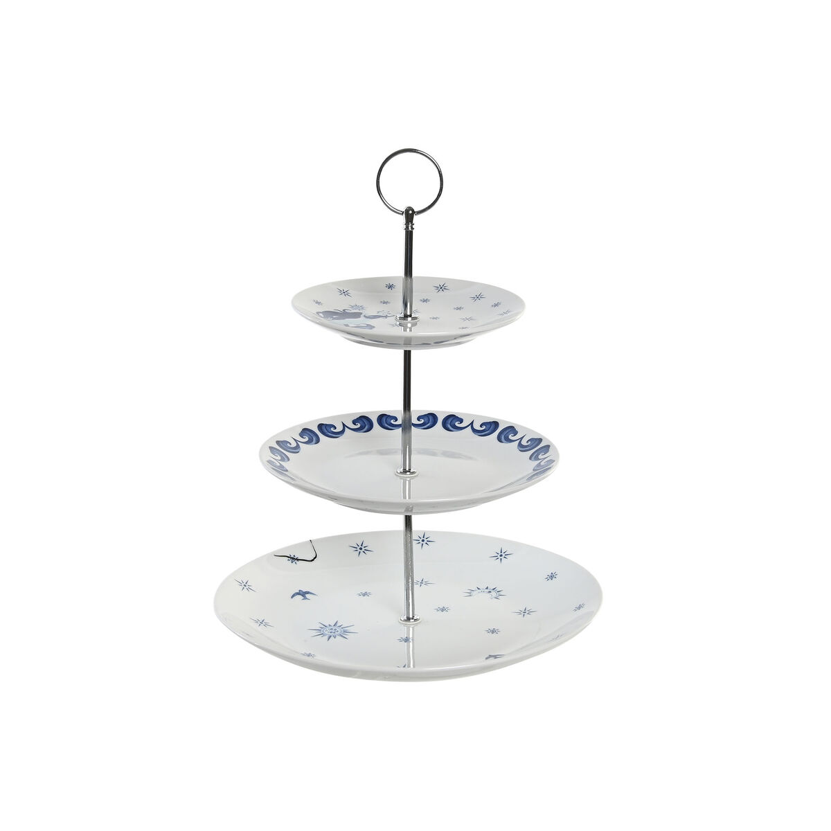 DKD Home Decor - Fruteira DKD Home Decor 27 x 27 x 34 cm Porcelana Azul Metal Branco