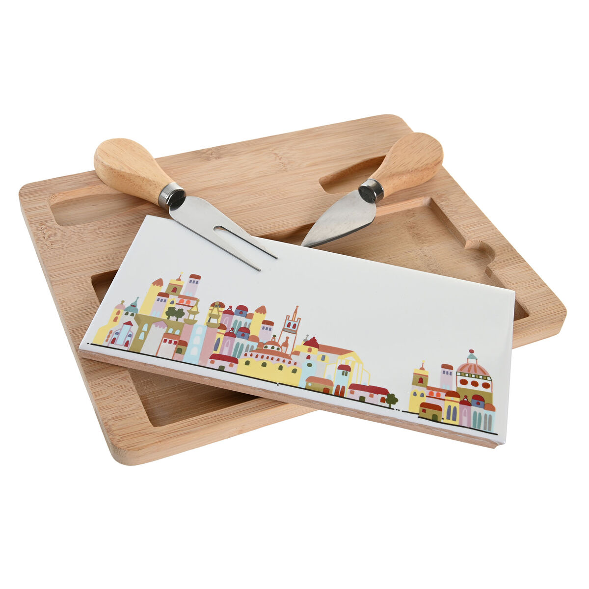 DKD Home Decor - Conjunto para Aperitivos DKD Home Decor 24,5 x 20 x 1,2 cm Vermelho Branco Multicolor Grés Cottage Casas