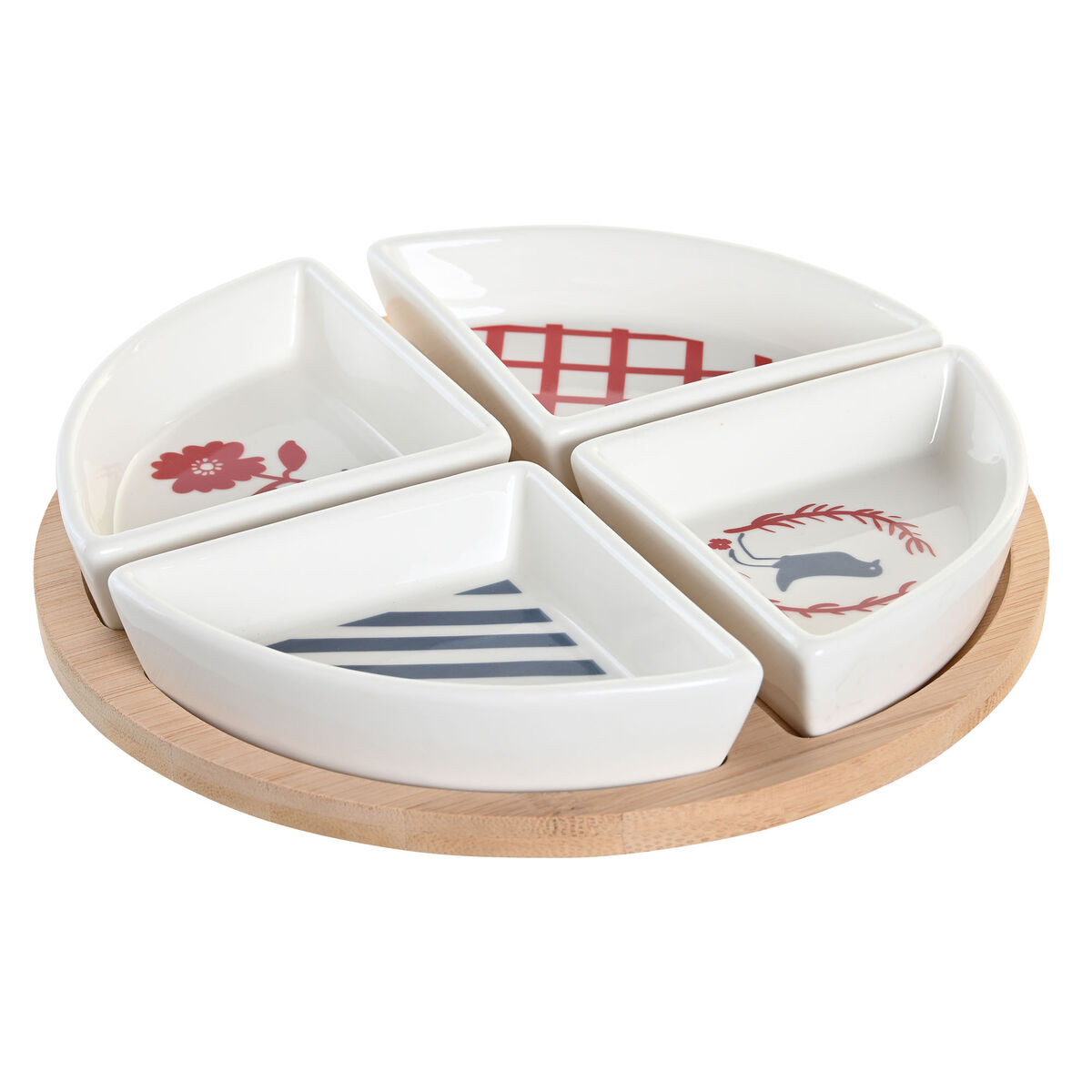 DKD Home Decor - Conjunto para Aperitivos DKD Home Decor 21,5 x 21,5 x 1 cm Vermelho Azul Branco Grés Mediterrâneo Casas