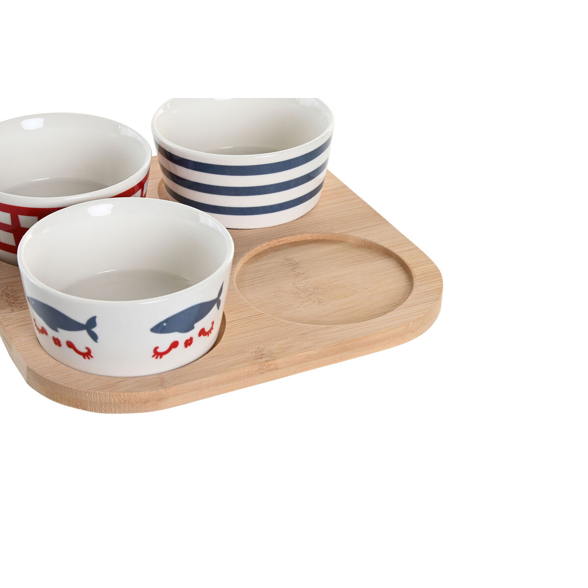 imagem de Conjunto para Aperitivos DKD Home Decor 19,7 x 19,7 x 1 cm Natural Vermelho Azul Branco Grés Mediterrâneo Casas2