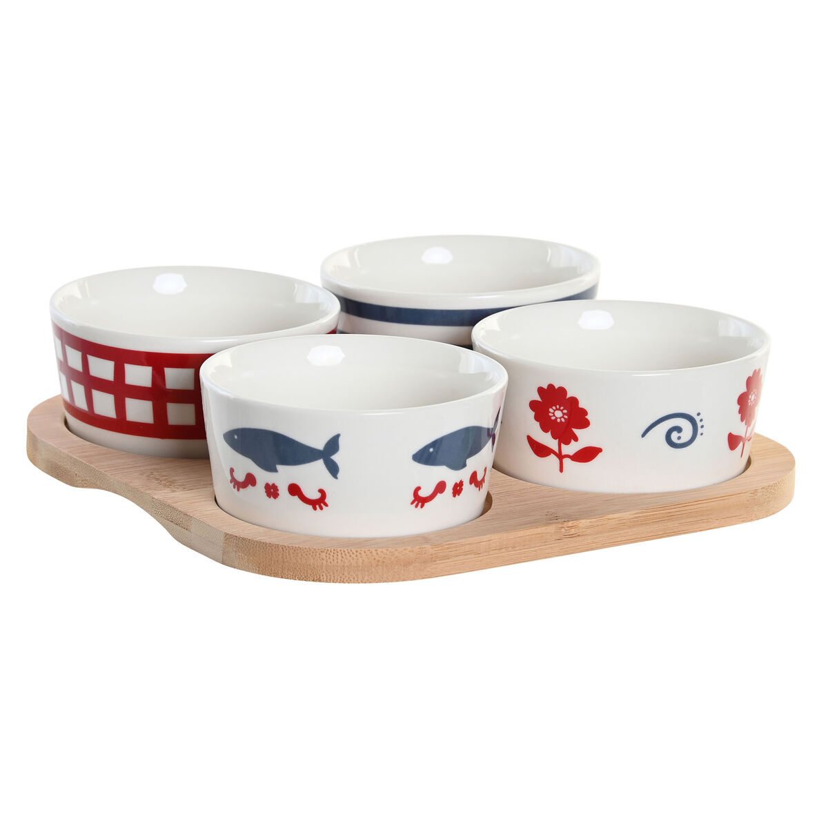 DKD Home Decor - Conjunto para Aperitivos DKD Home Decor 19,7 x 19,7 x 1 cm Natural Vermelho Azul Branco Grés Mediterrâneo Casas